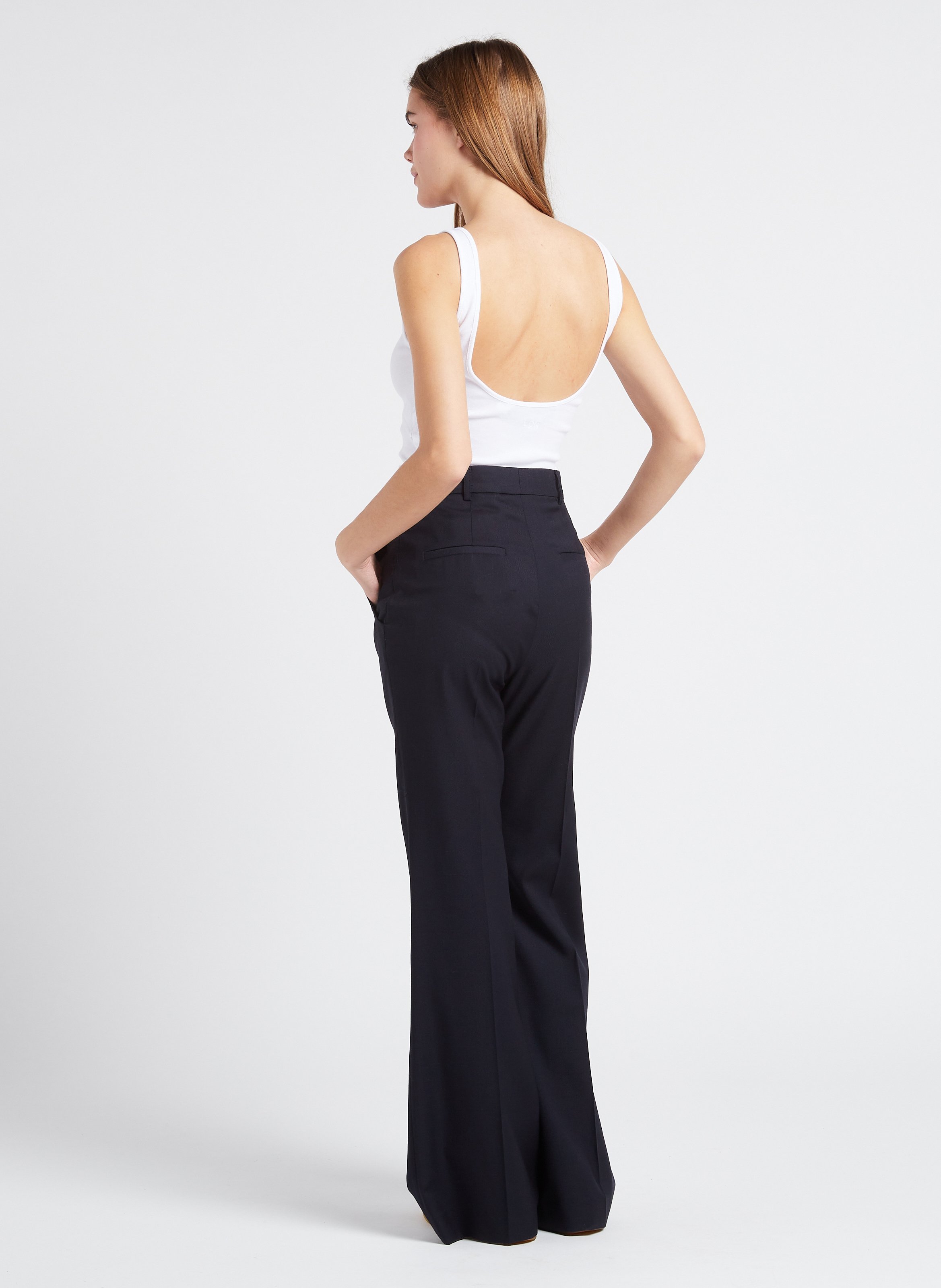 Top court décolleté au dos à bretelles fines en coton mélangé MARGAUX LONNBERG Blanc