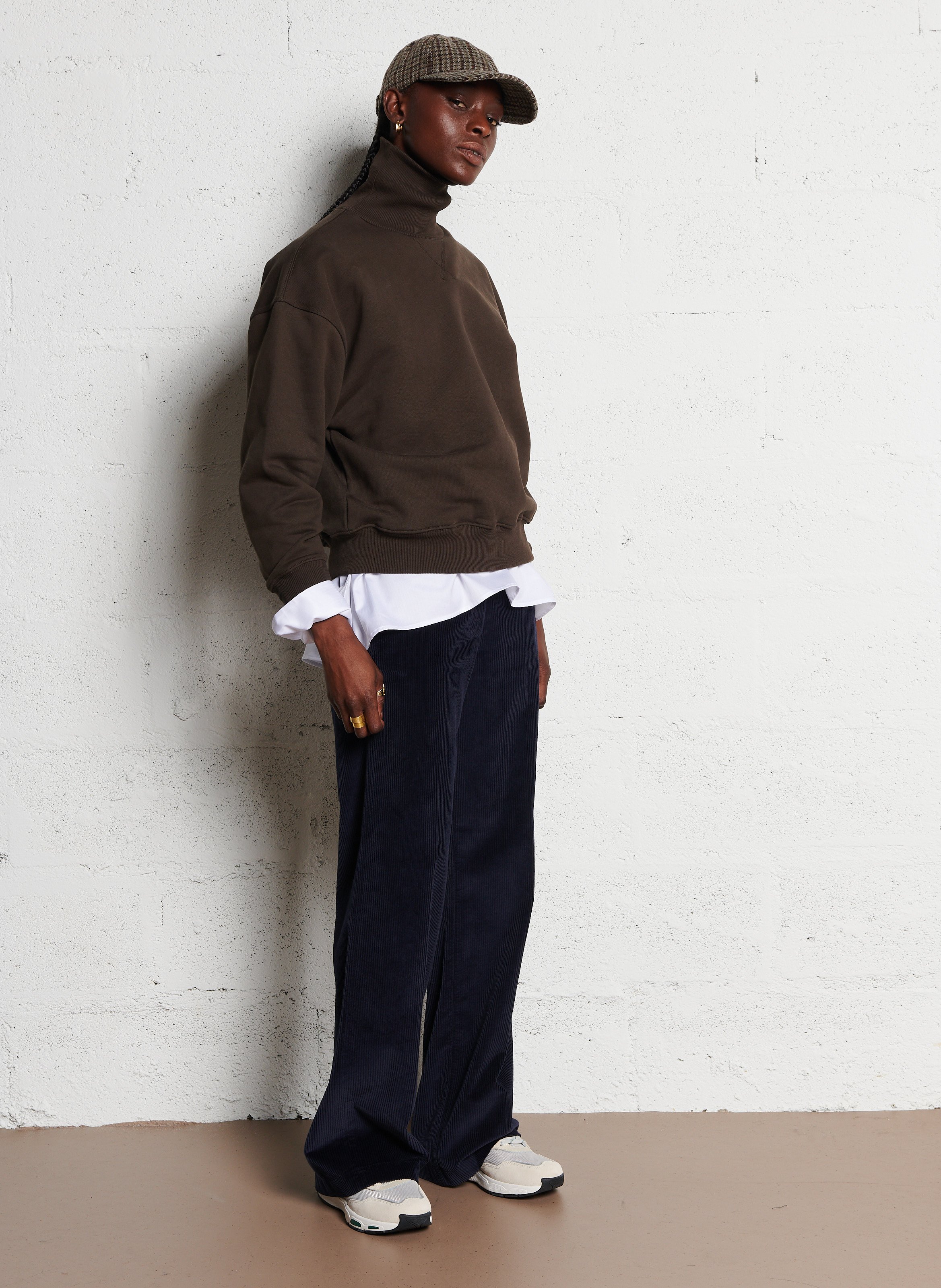 Pantalon droit en velours de coton POMANDERE Bleu