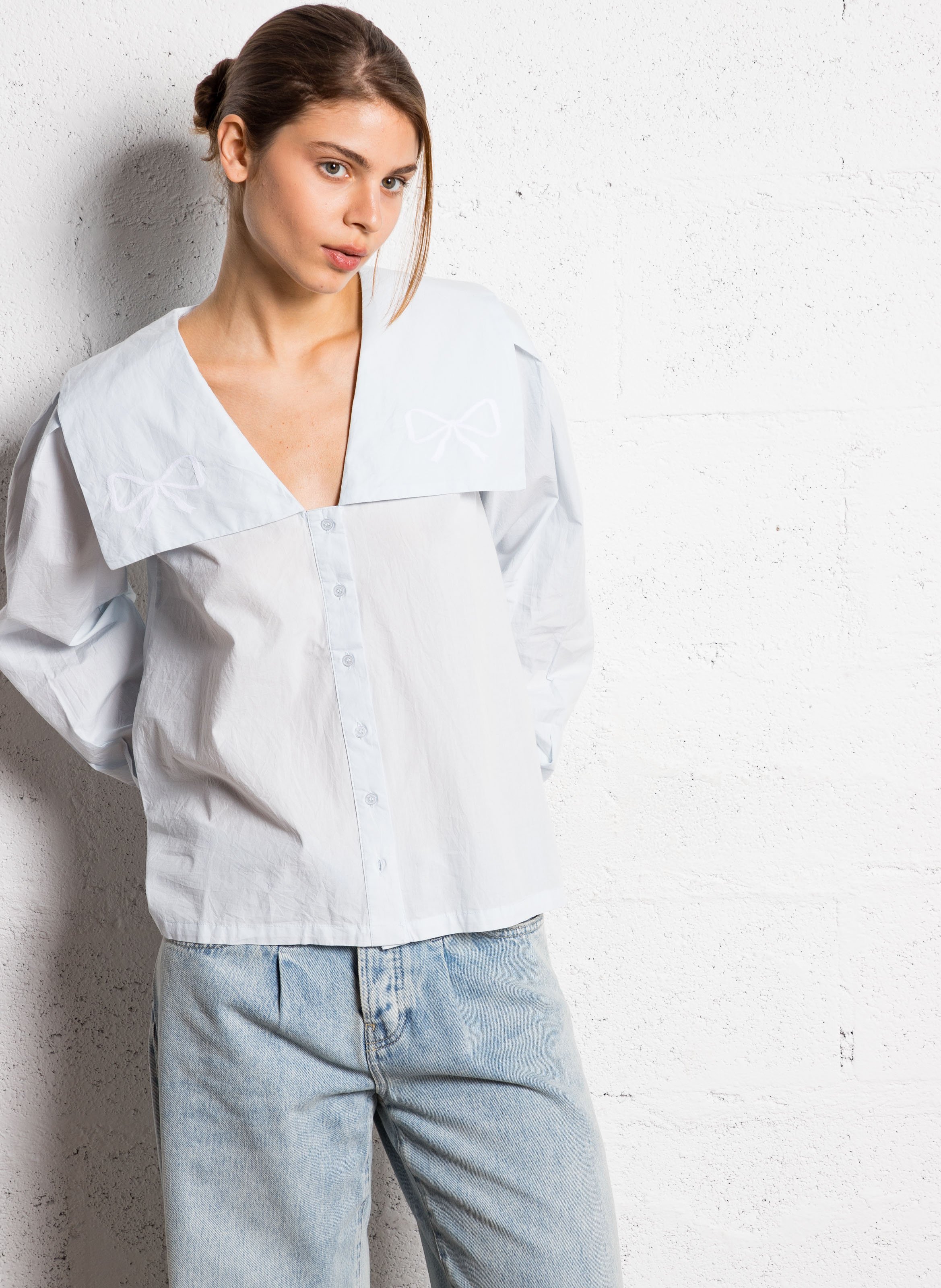 Chemise ample brodée en coton THE TINY BIG SISTER Bleu