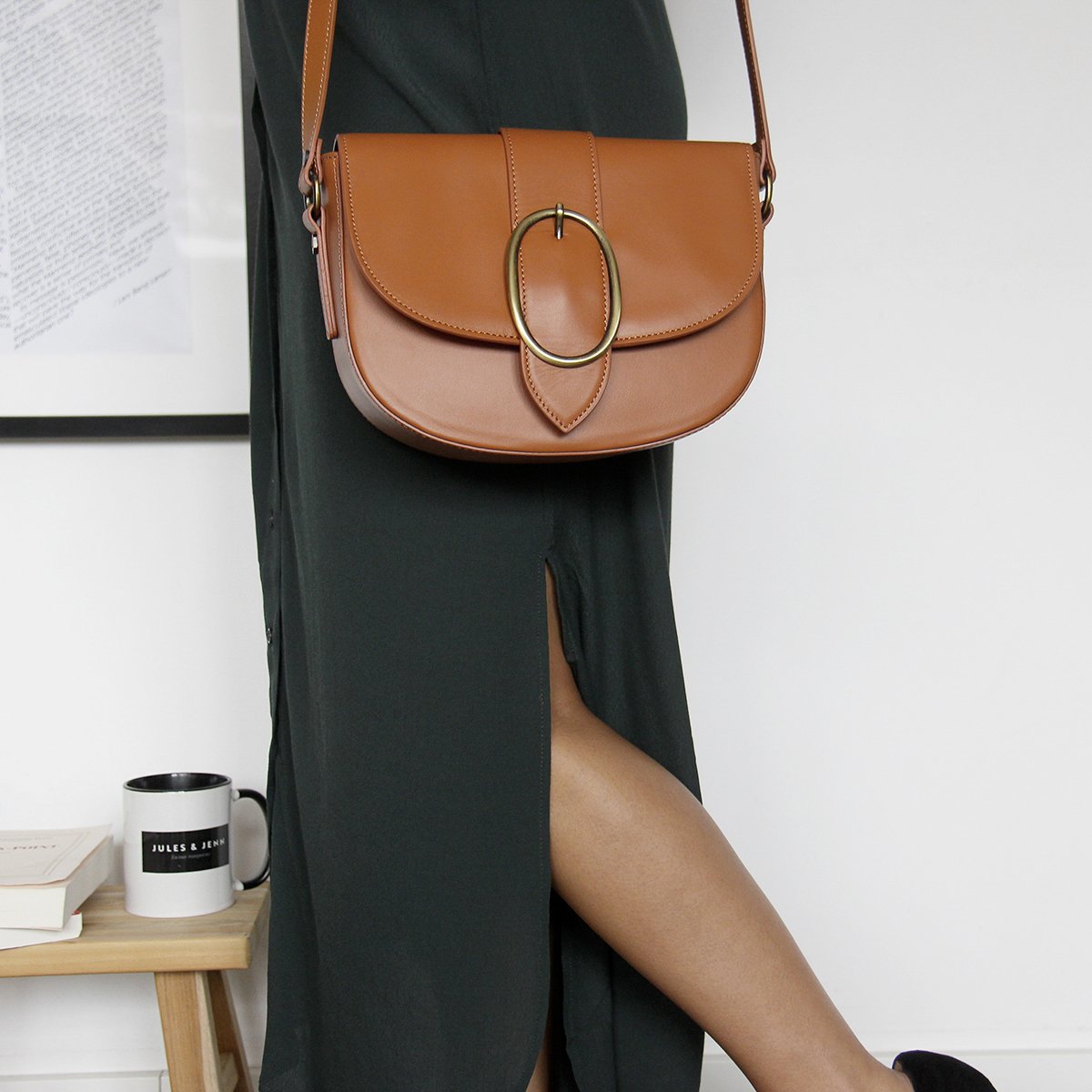 Sac boucle cuir lisse JULES & JENN Marron