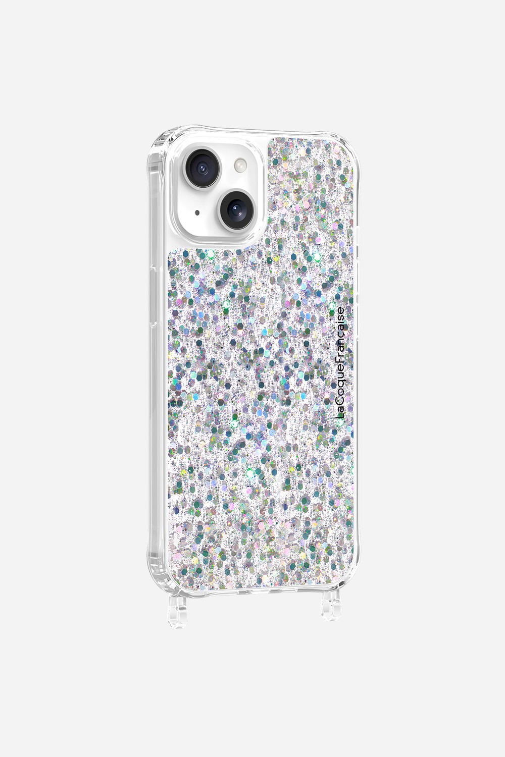 Glitter phone case with rings for iPhone 15 LA COQUE FRANCAISE Silver