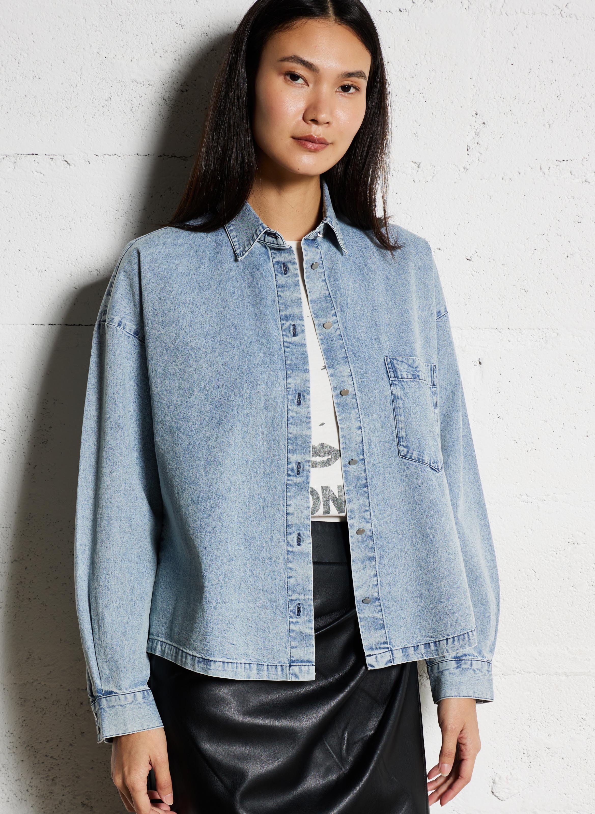 Chemise col classique en denim IKKS Bleu