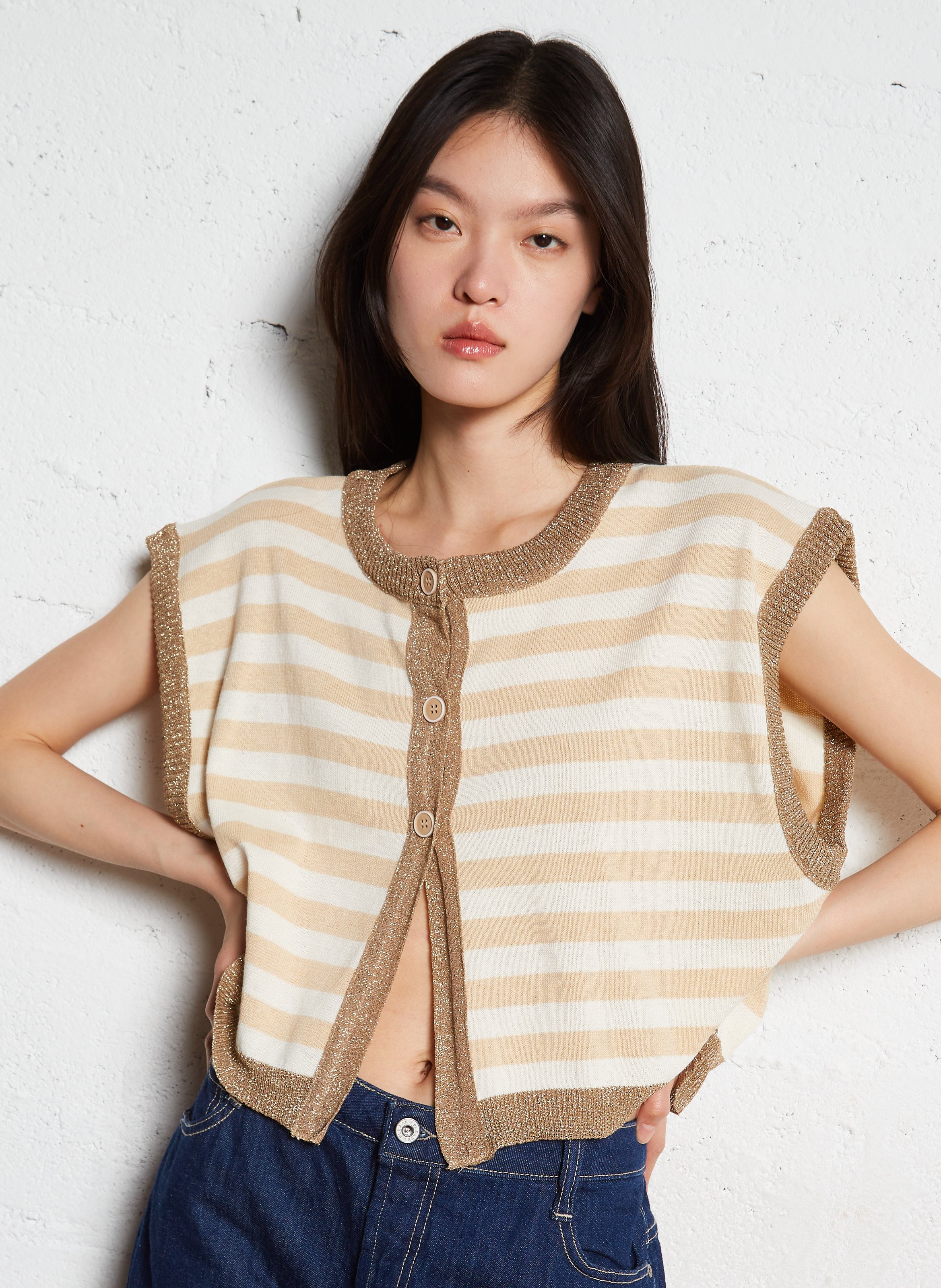 Gestreepte mouwloze vest van gemengd katoen PLEASE Veelkleurig