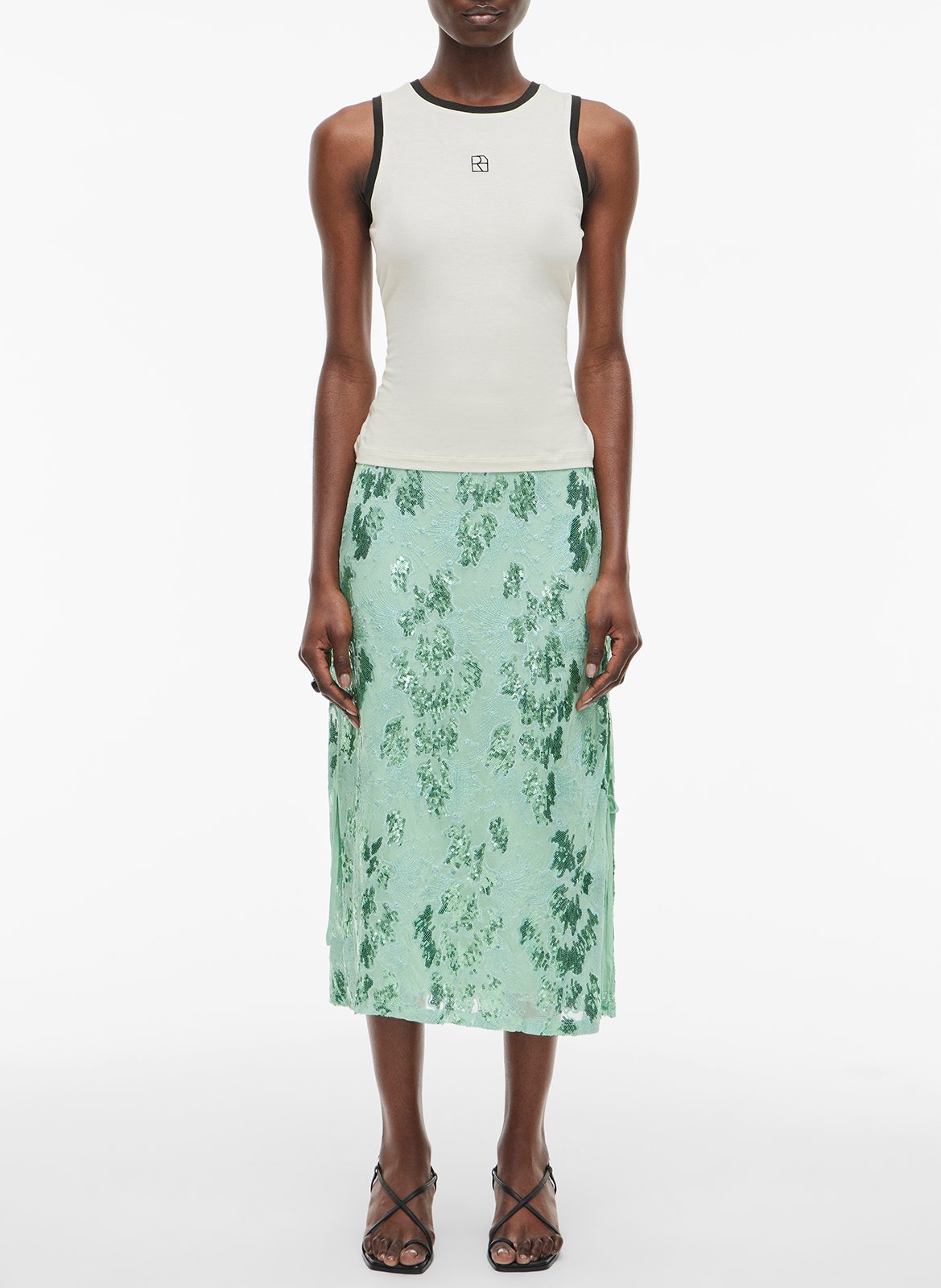 Fitted tank top with contrast edges ROUGE EDIT Beige