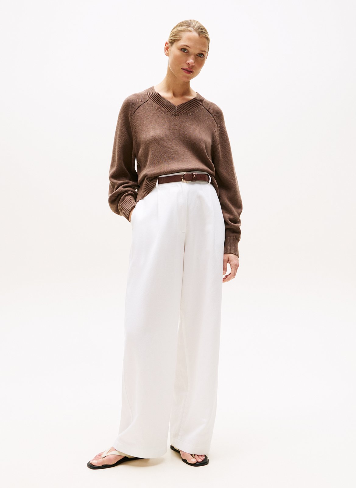 Pull droit en coton bio TOMMY HILFIGER Marron