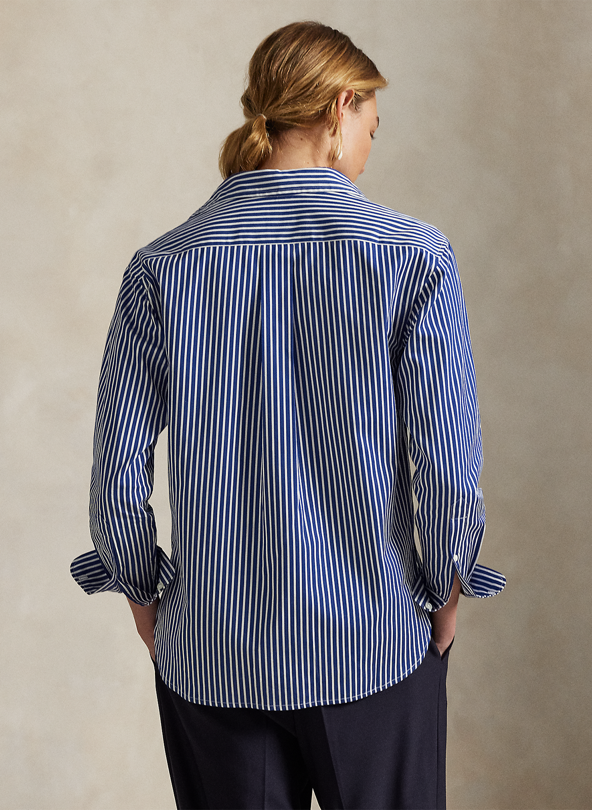 Chemise droite col polo en coton rayé POLO RALPH LAUREN Bleu