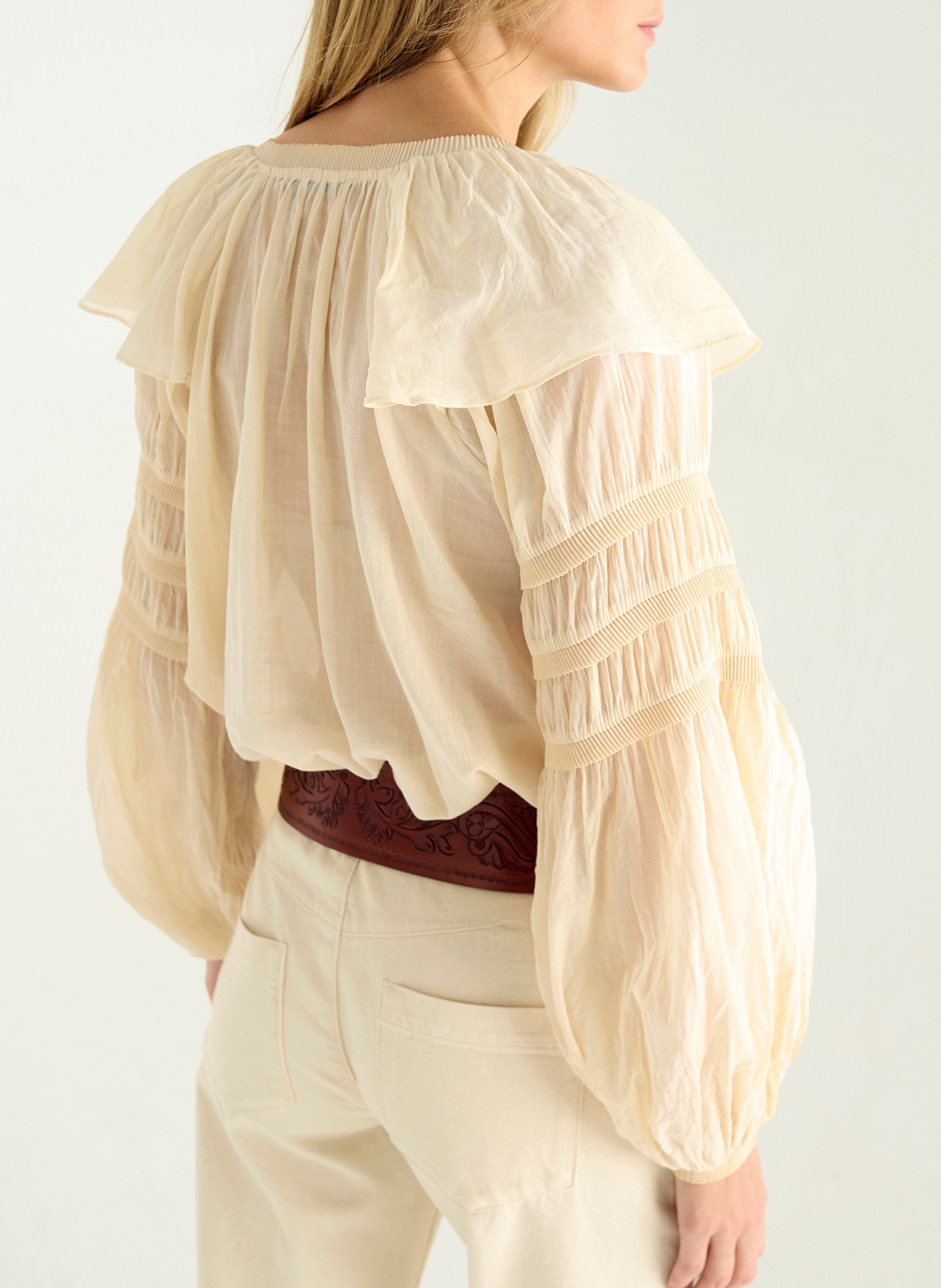 Top bouffant uni à volants COTELAC Blanc