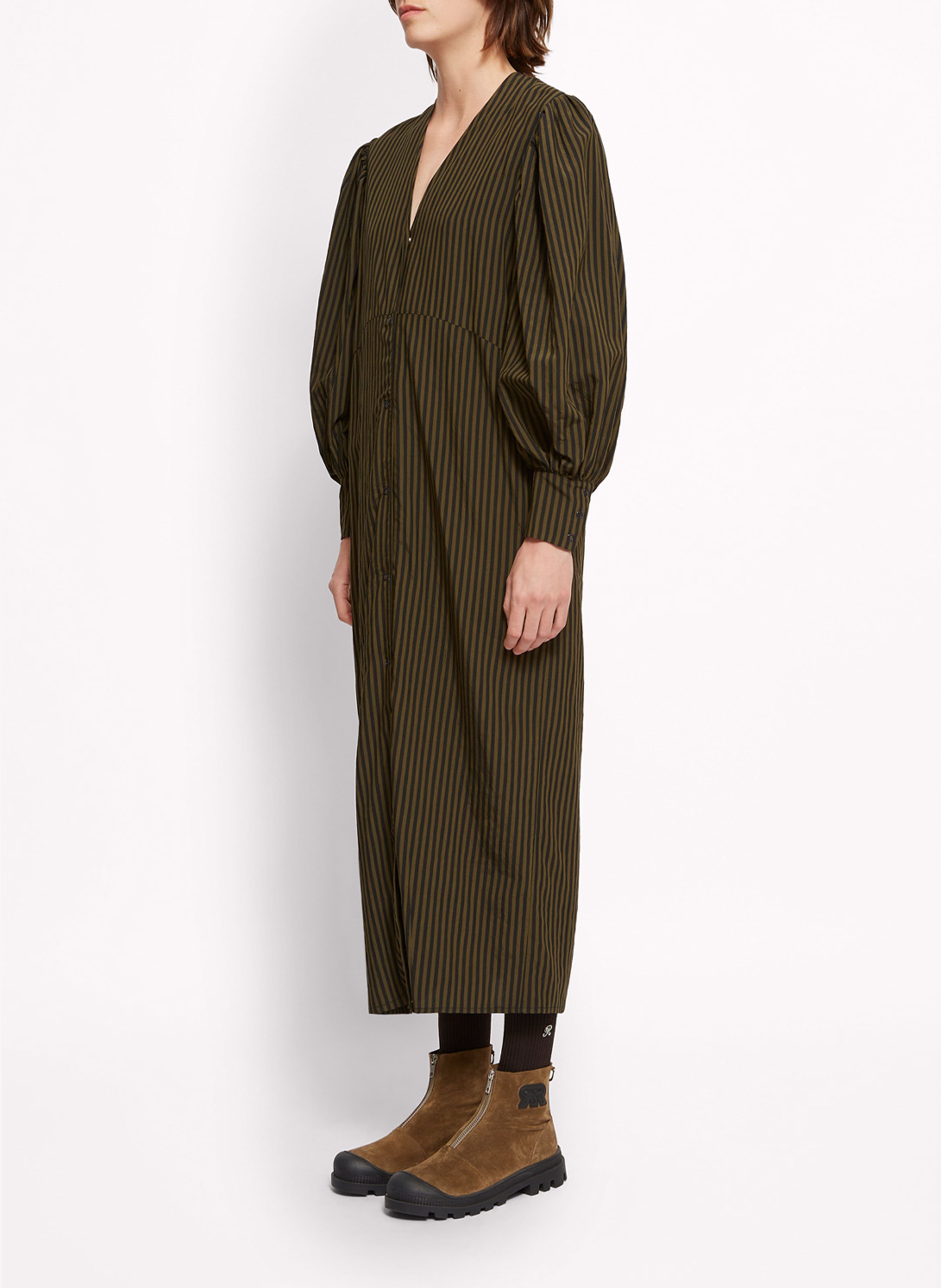 Robe midi col v à rayures ROSEANNA Vert