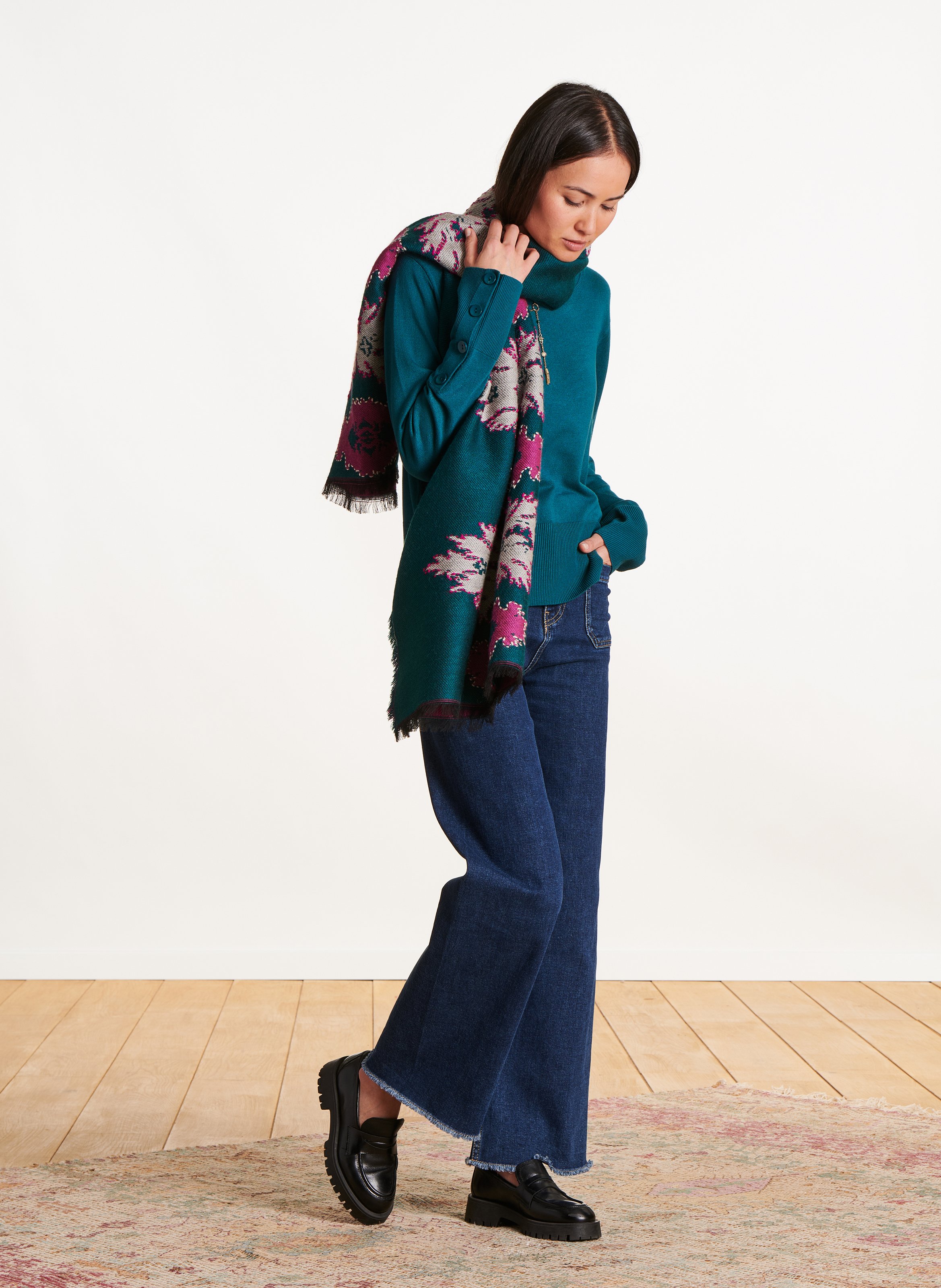 Echarpe en jacquard  LA FEE MARABOUTEE Bleu