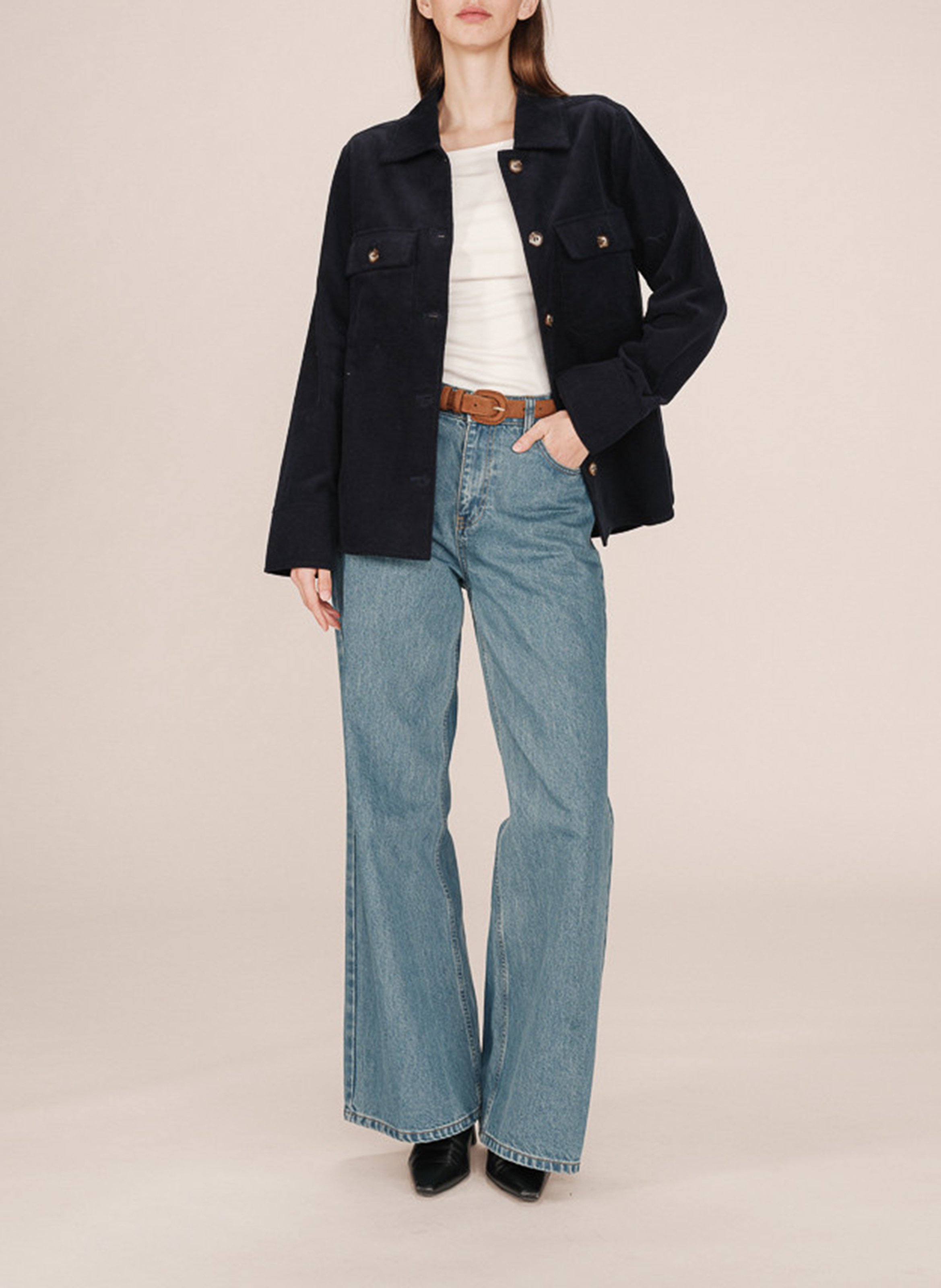 Chemise col classique manches contrastantes en coton GRACE ET MILA Blue