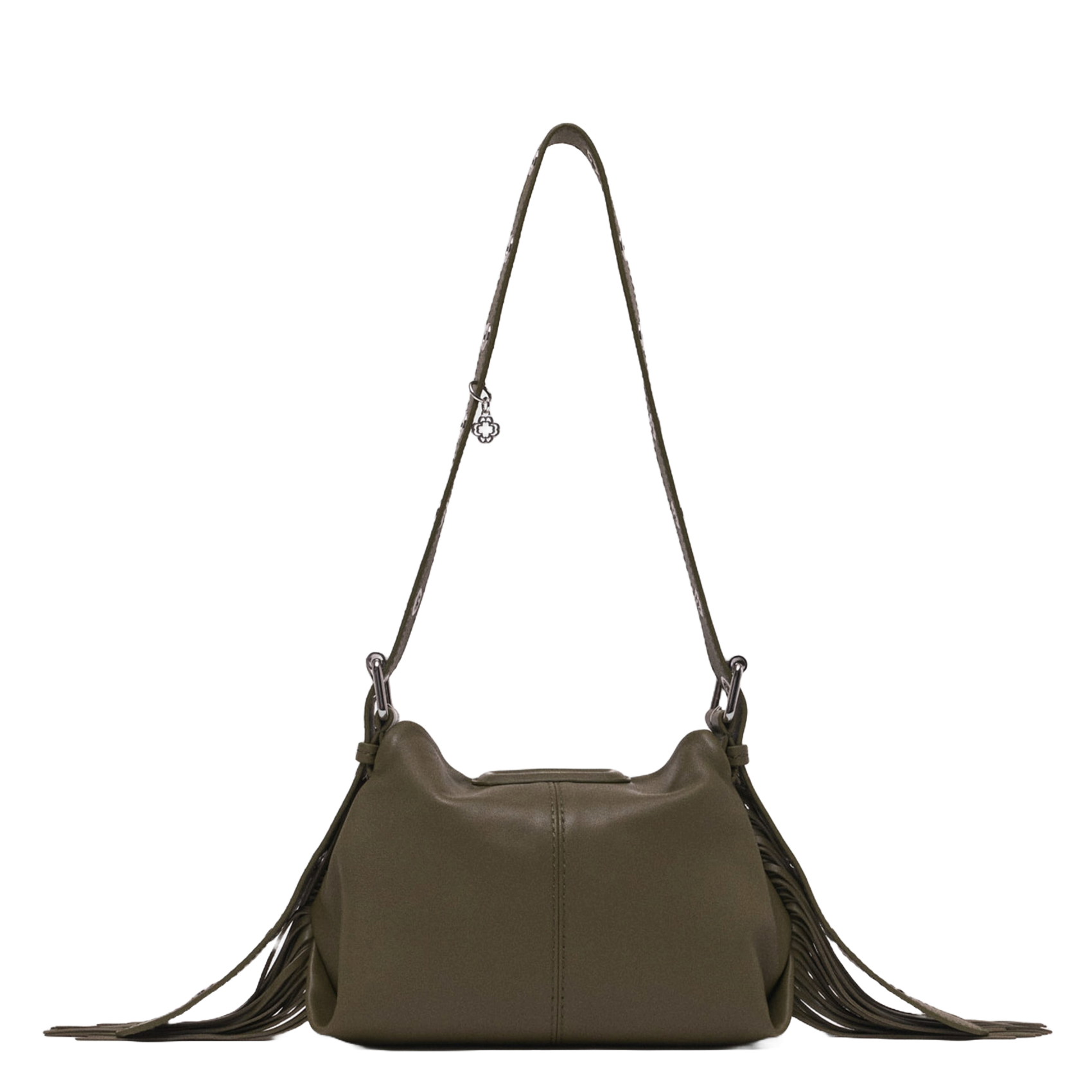 Gladde, leren schoudertas MAJE Kaki