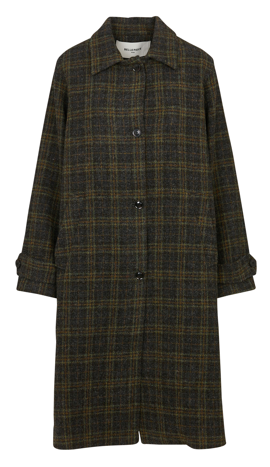A-line coat with classic collar in virgin wool plaid BELLEPIECE Yellow
