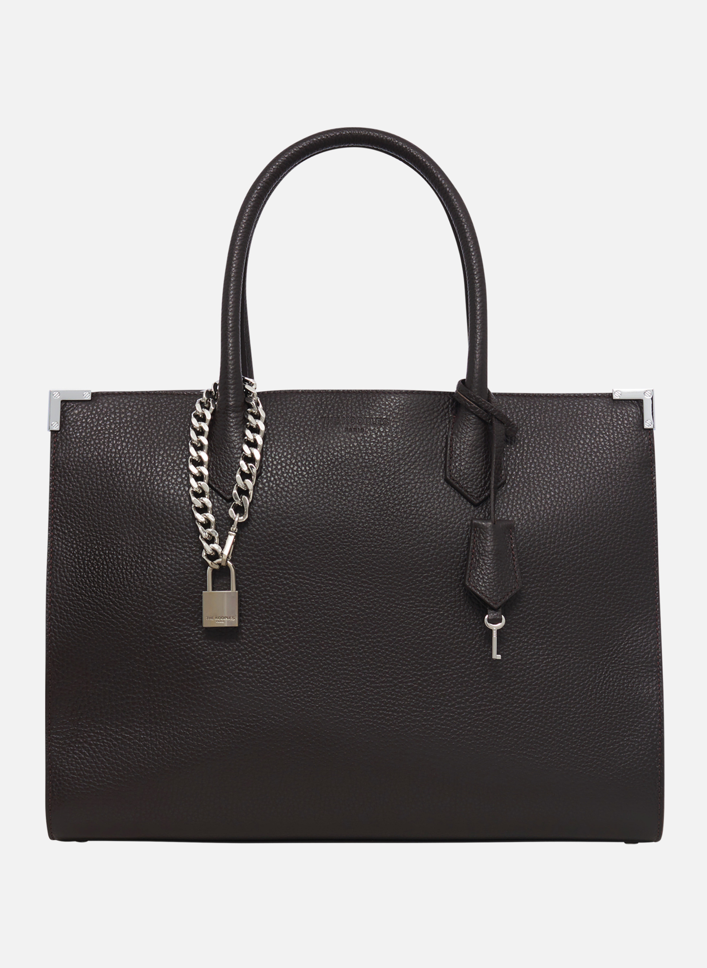 Grained leather Ming L tote bag THE KOOPLES Brown