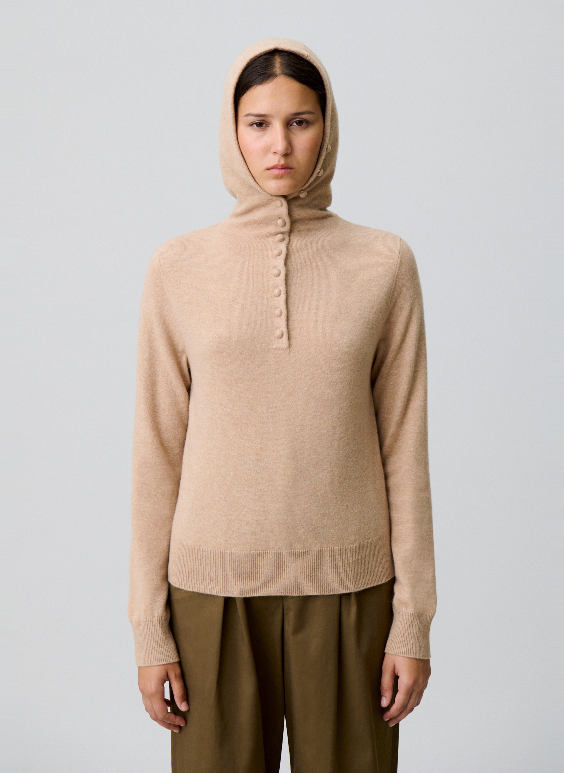 Pull à capuche en laine mélangée CLAUDIE PIERLOT Beige