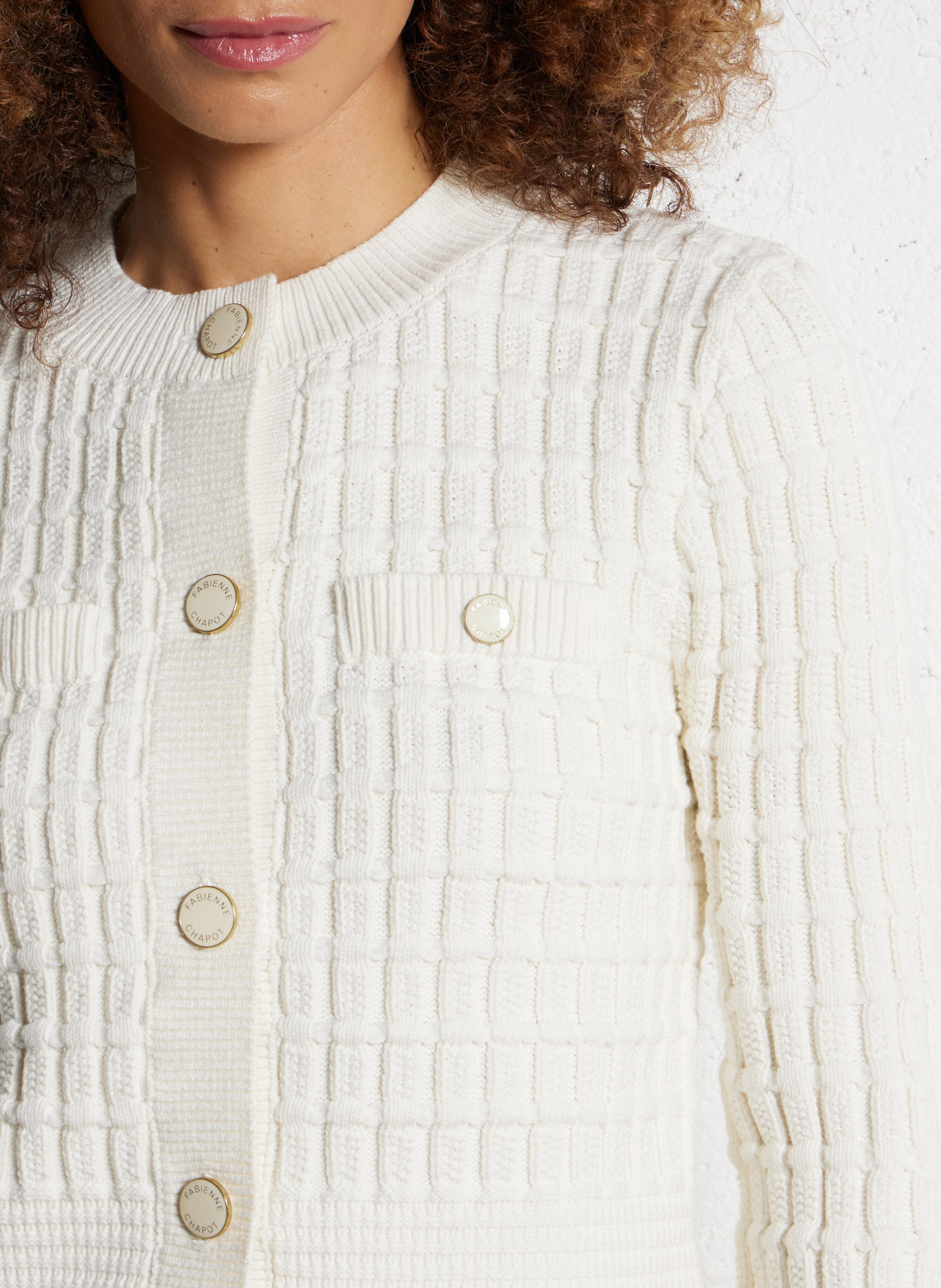 Geribbelde cardigan met knopen FABIENNE CHAPOT Wit