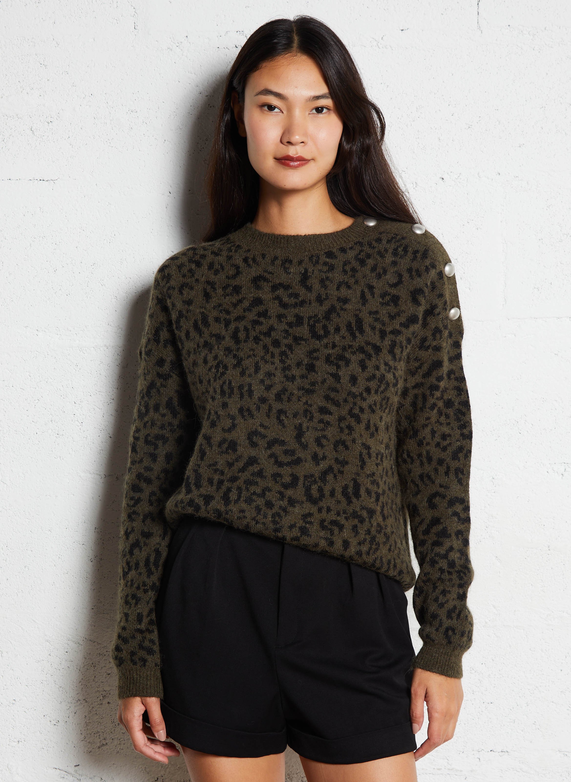 Pull droit col rond imprimé IKKS Kaki