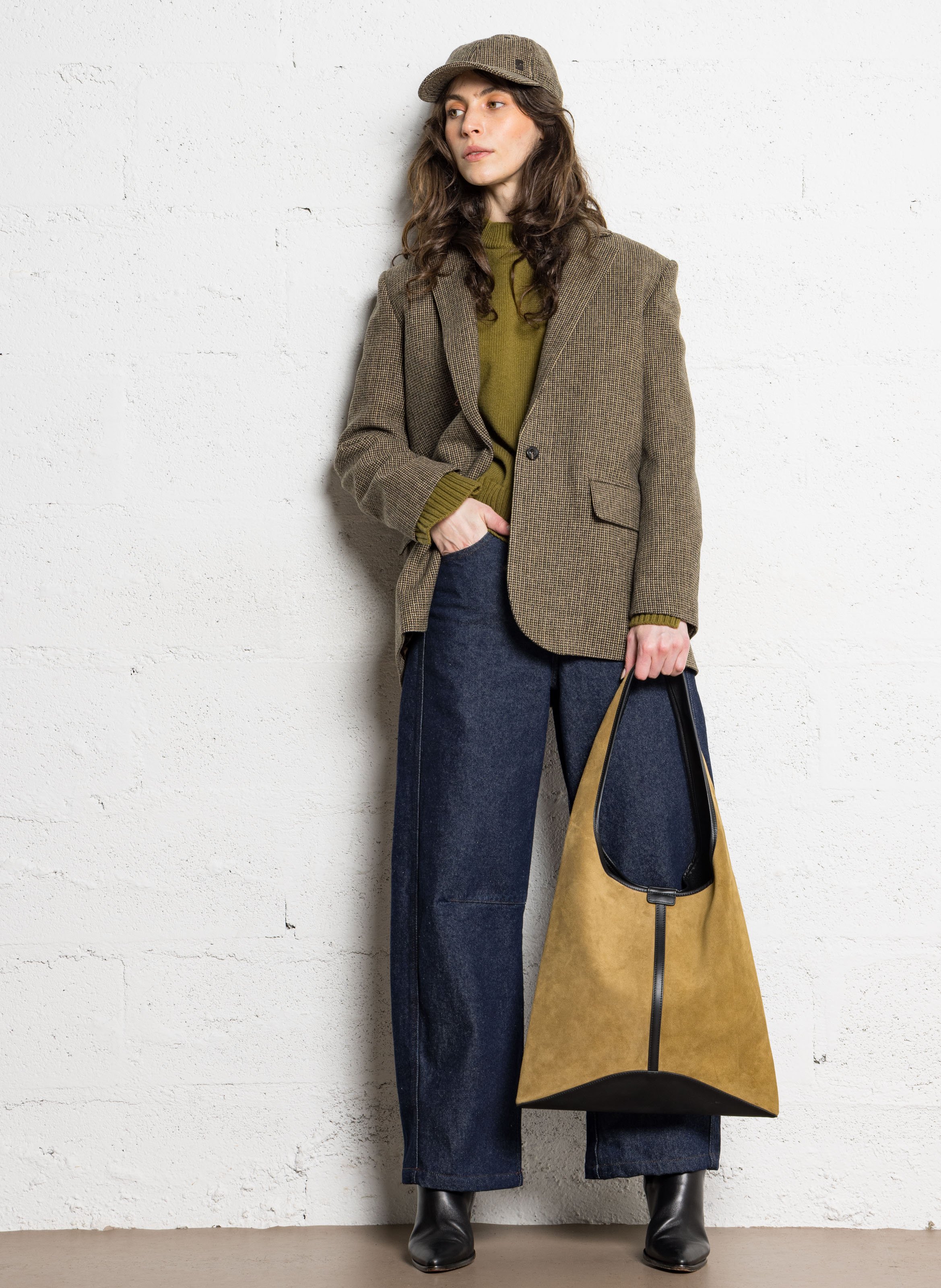 Soft plain tote bag in suede leather SOEUR Brown