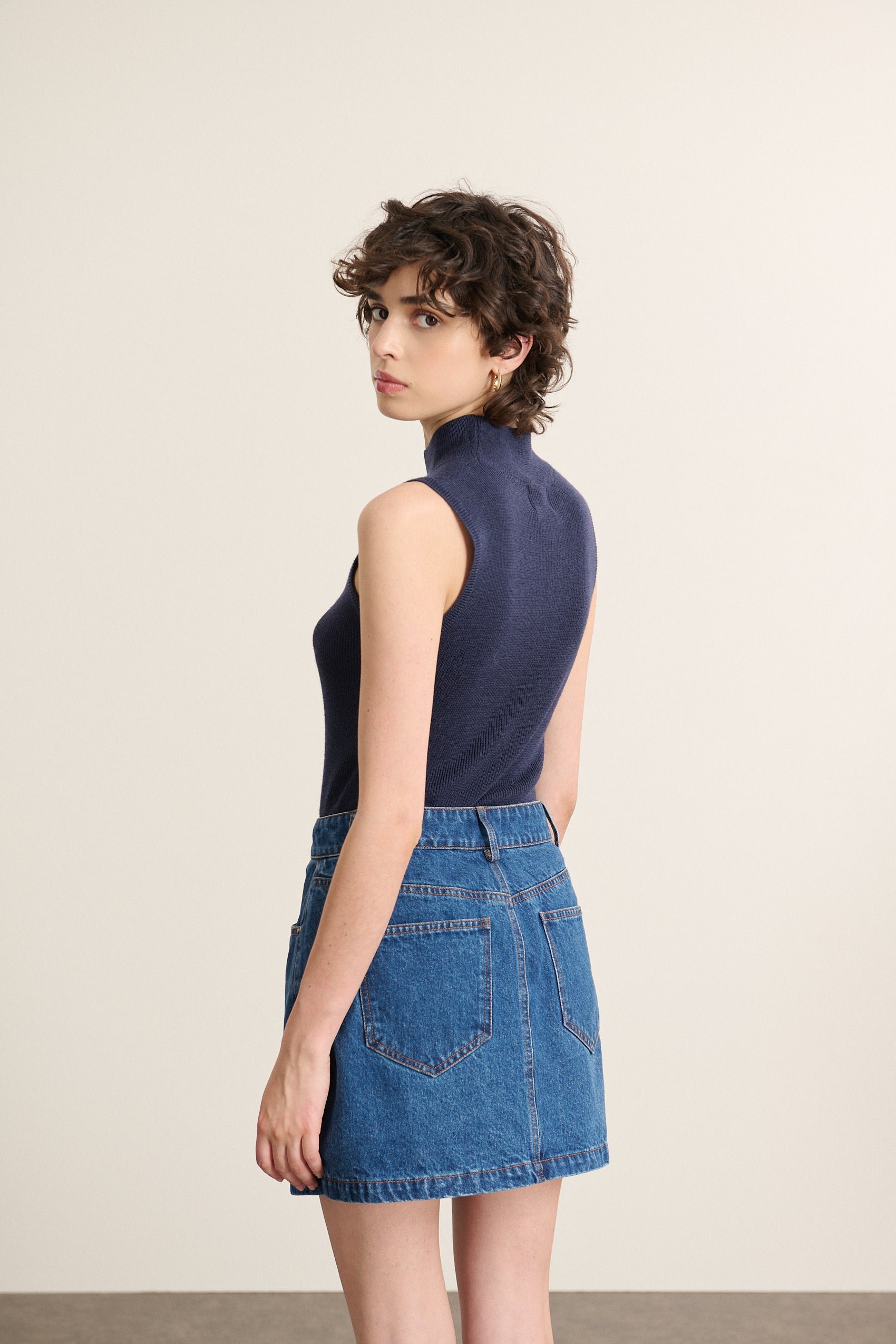 High neck sleeveless wool blend sweater GARANCE PARIS Blue