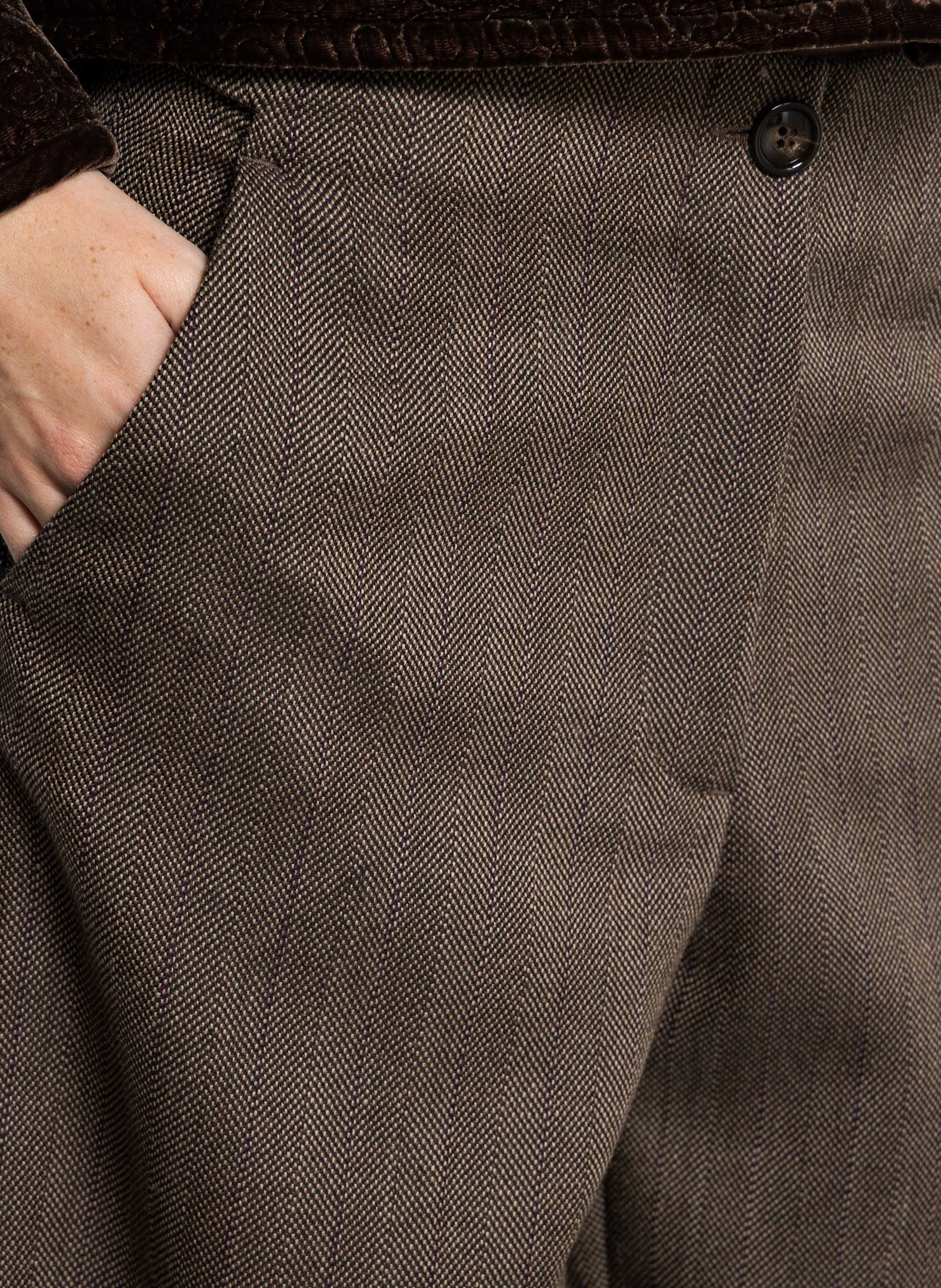 Pantalon droit jacquard imprimé en laine MOMONI Marron