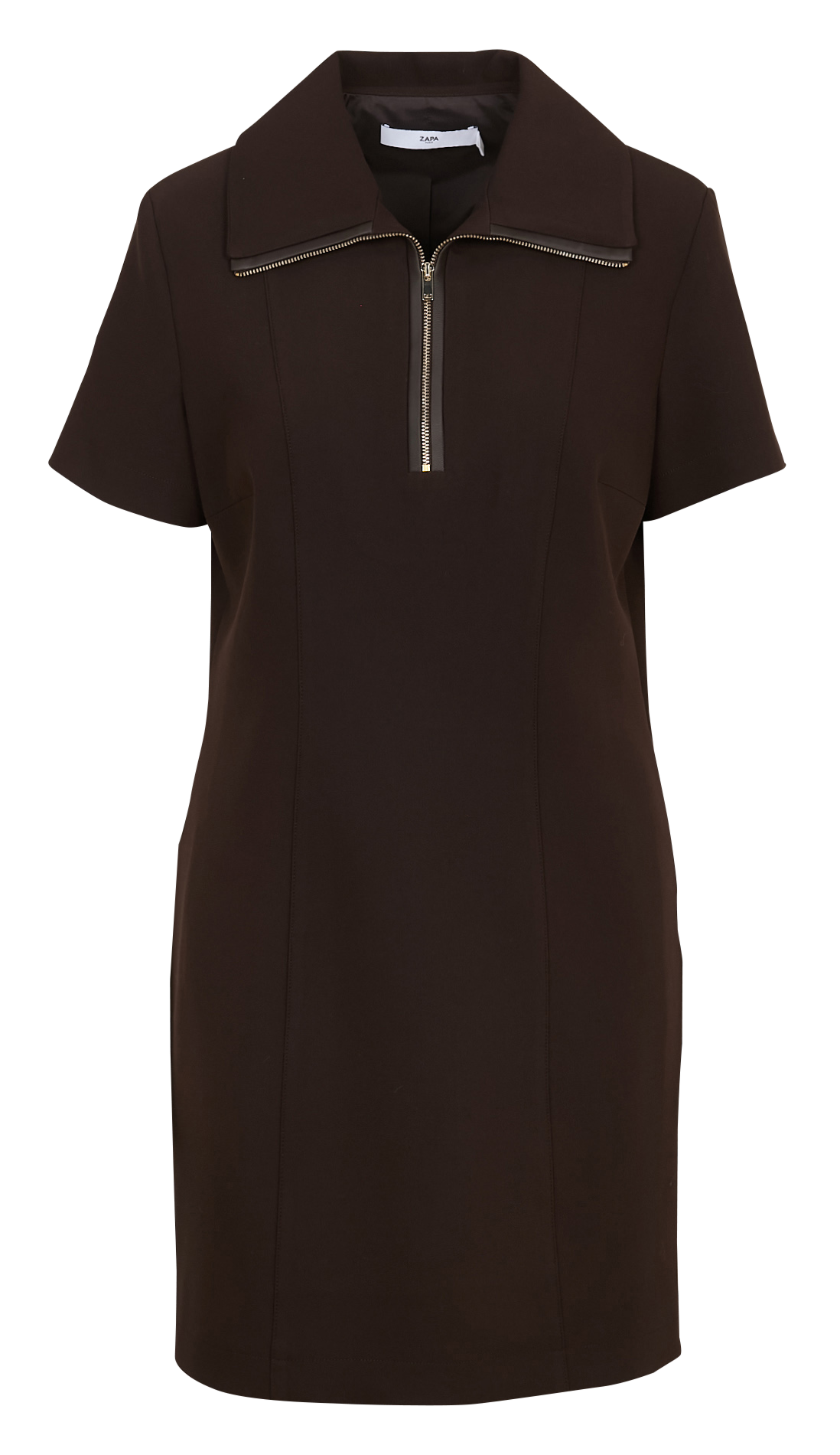 Robe courte droite à col zippé ZAPA Marron