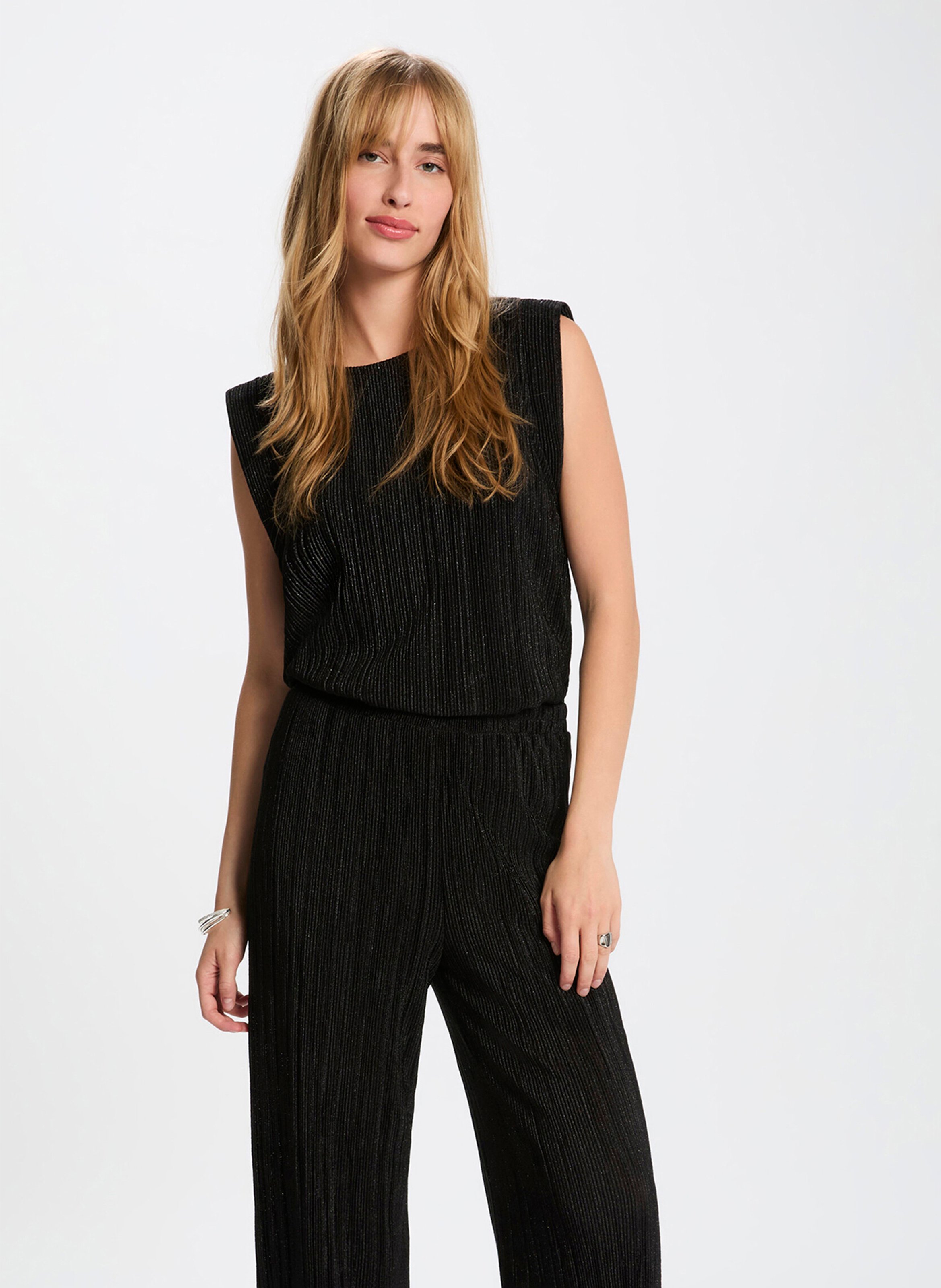 Top droit col rond plissé MORGAN Noir