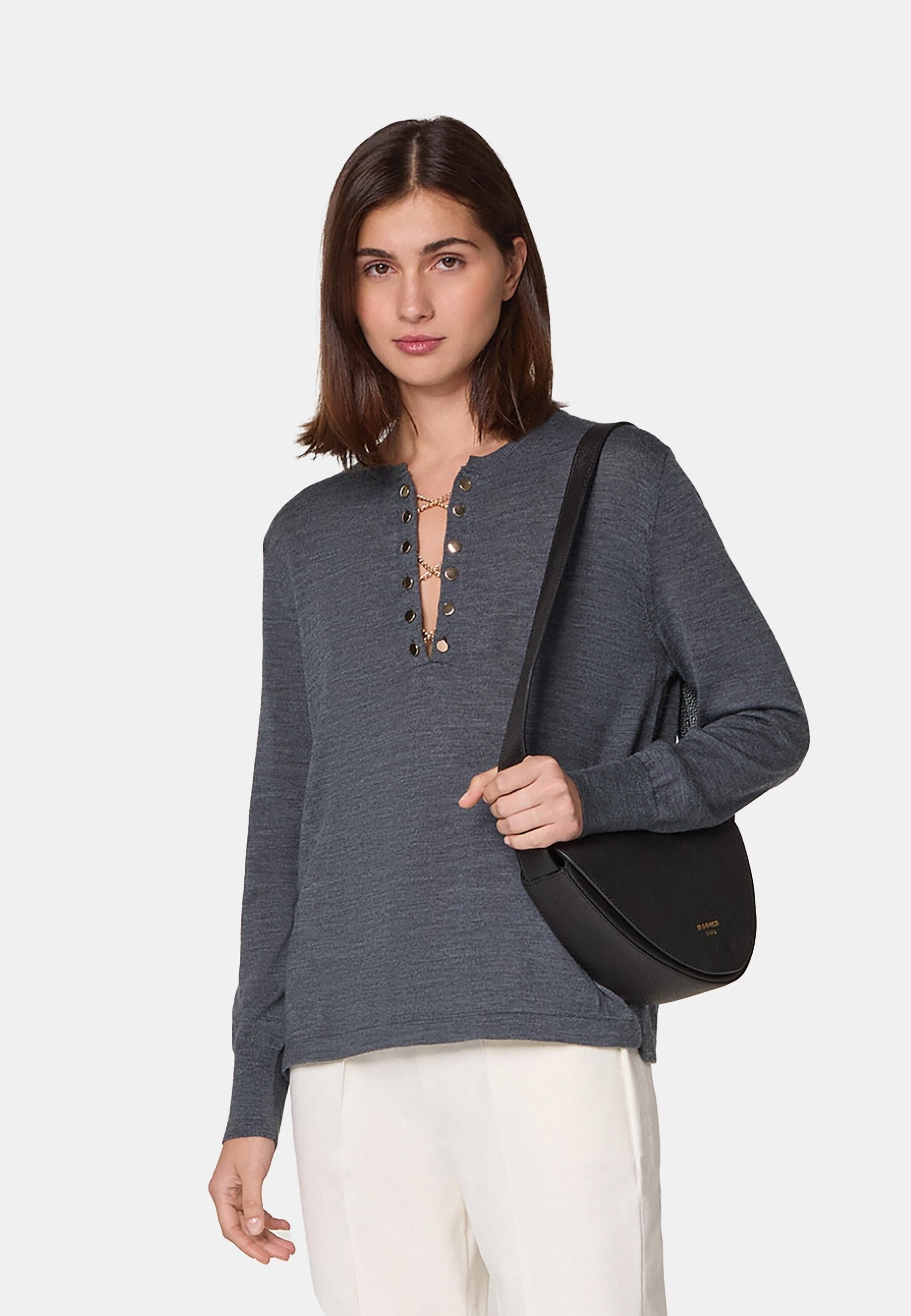 Grandad-collar merino wool sweater RODIER Grey