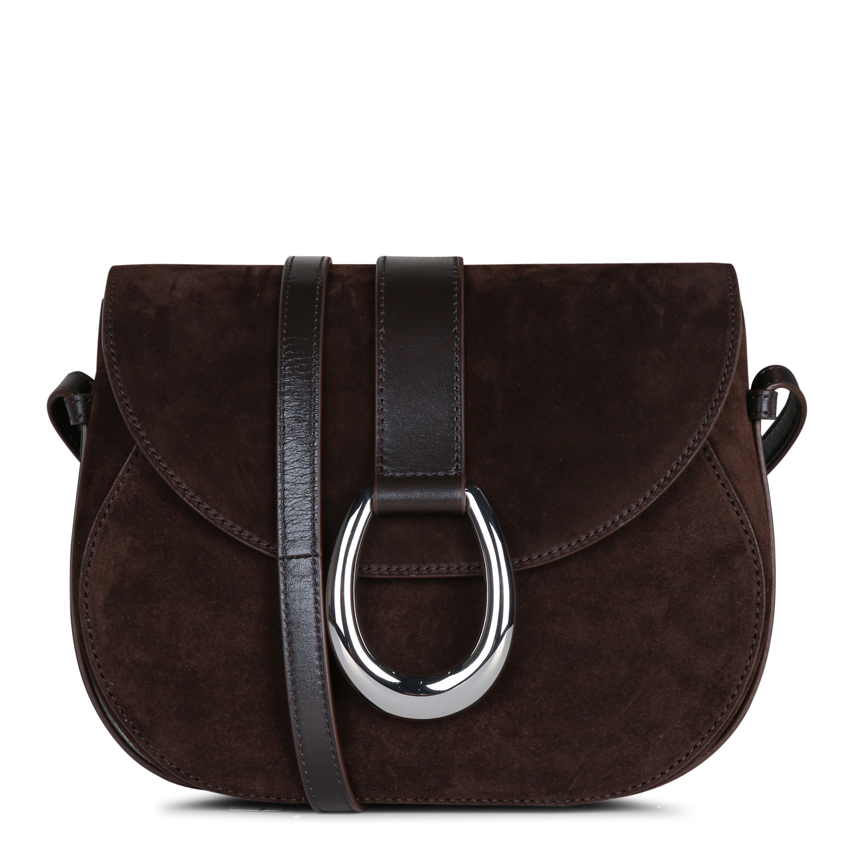 Sac bandoulière à rabat en daim STAUD Marron