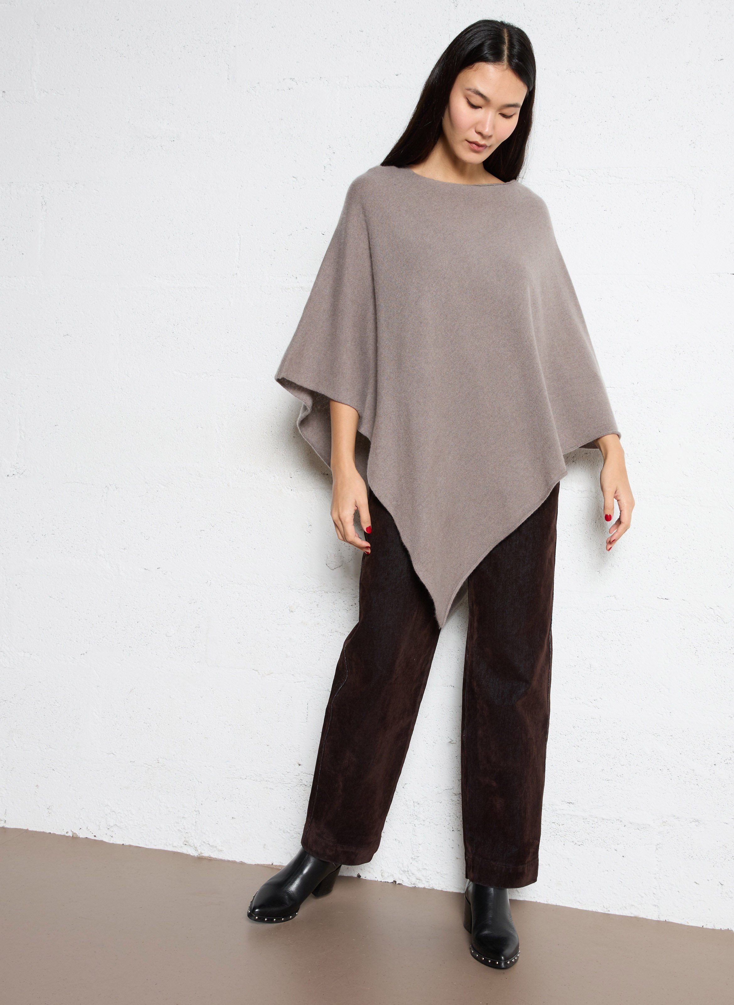 Poncho col bateau en cachemire SUD EXPRESS Marron