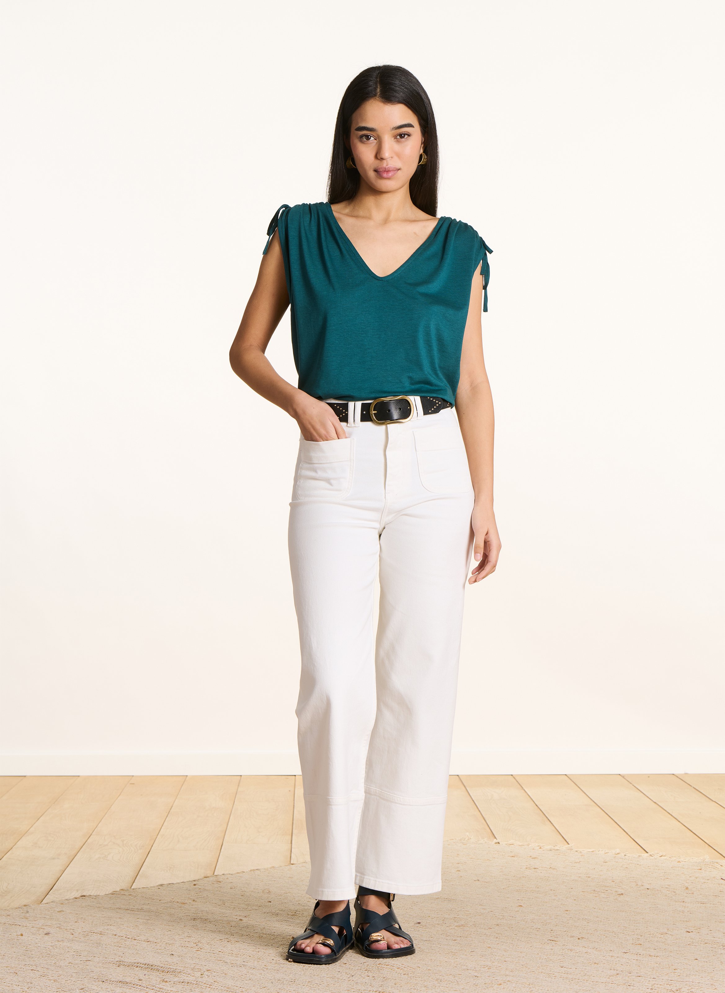 Tee-shirt oversize col V LA FEE MARABOUTEE Vert