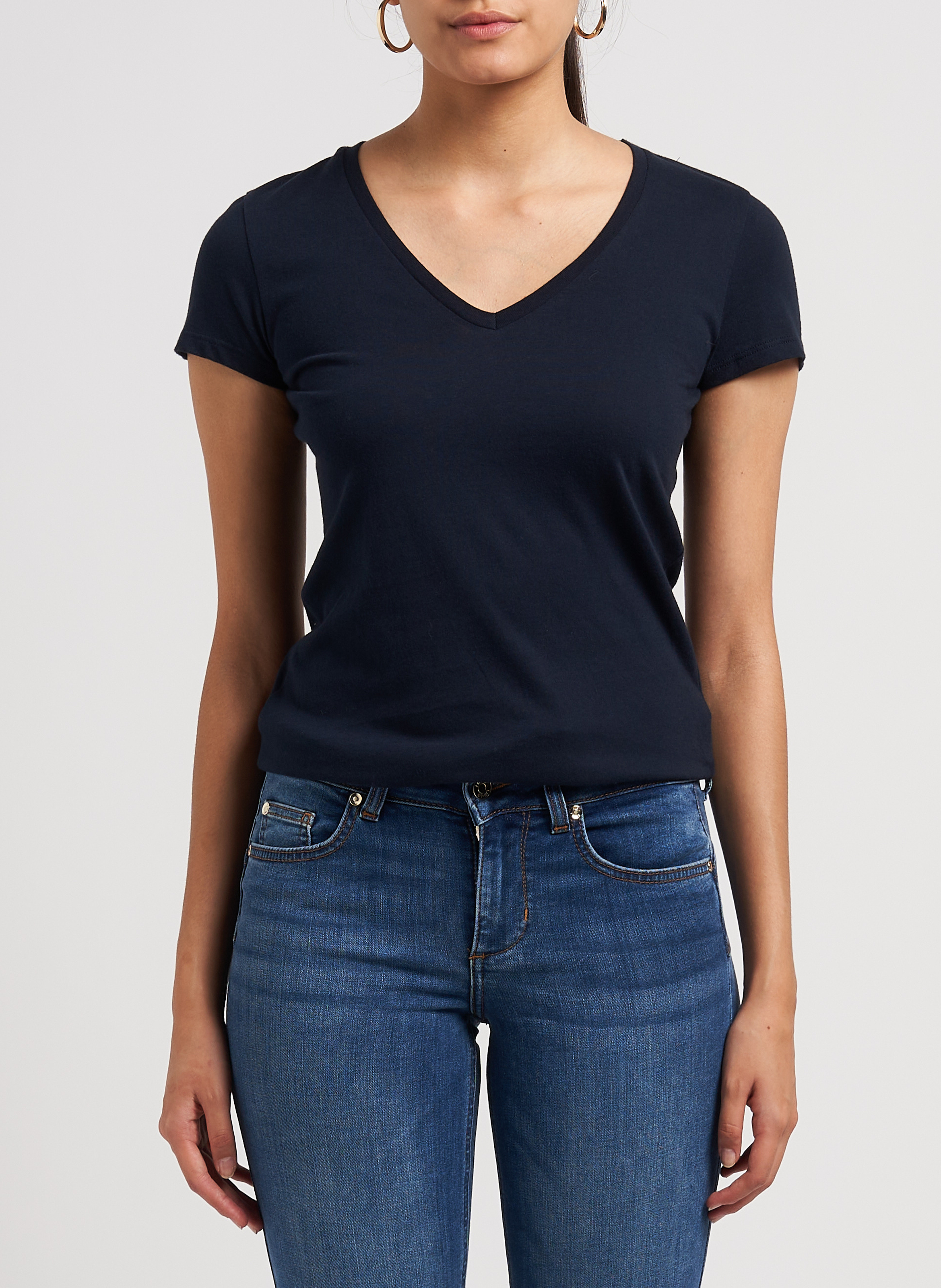 Tee-shirt col V en coton MAJESTIC FILATURES