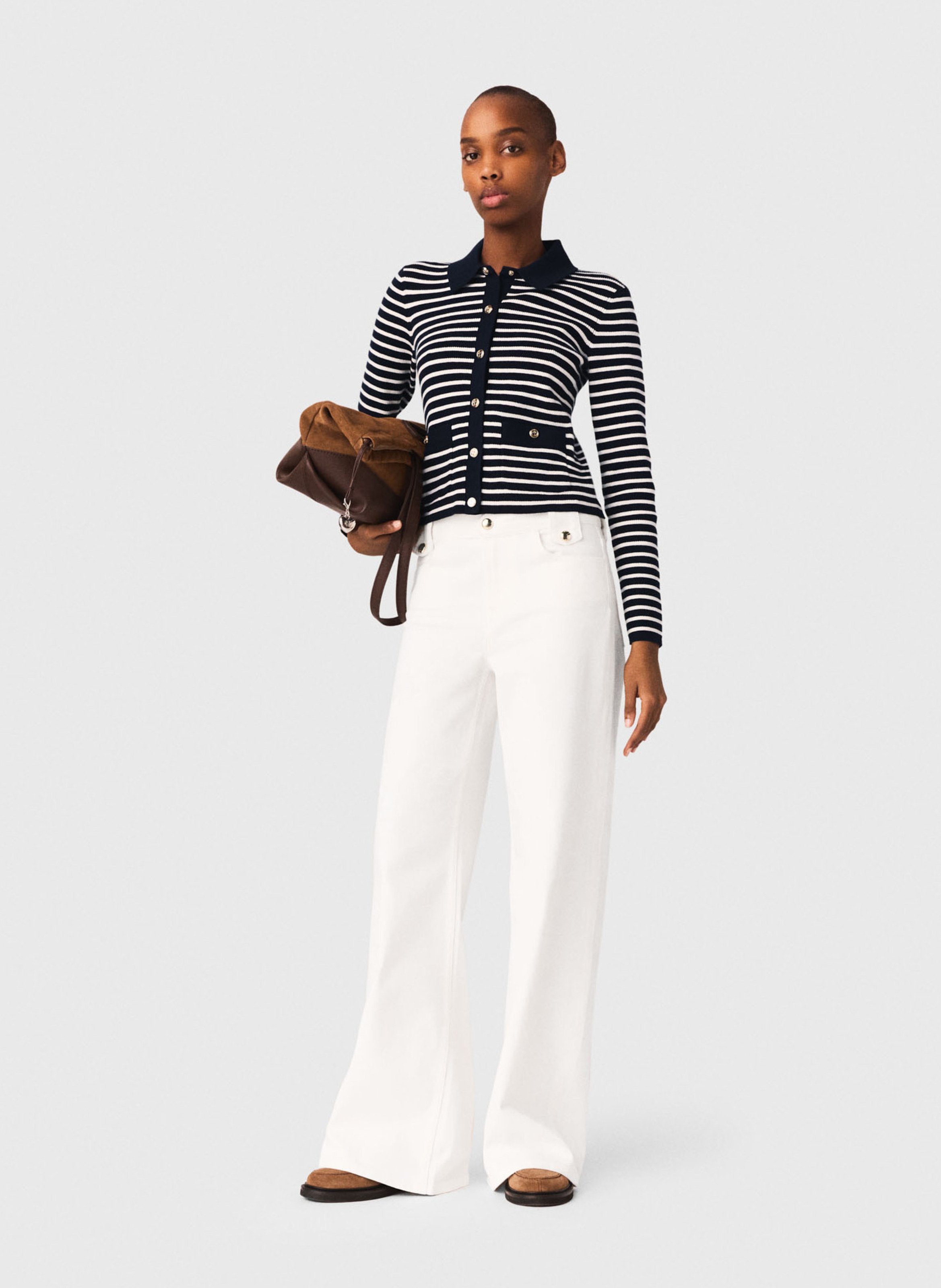 Cardigan droit col classique à rayures MAJE Bleu