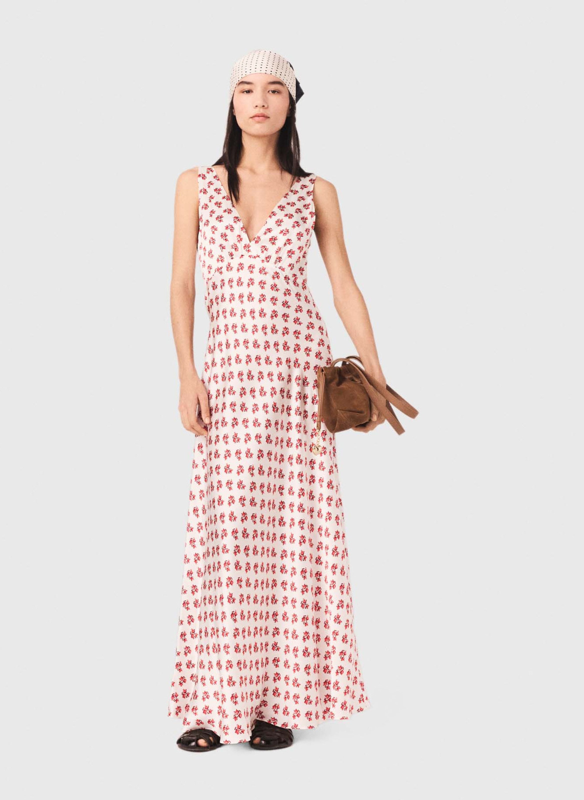 Lange uitlopende zijden jurk MAJE Rood