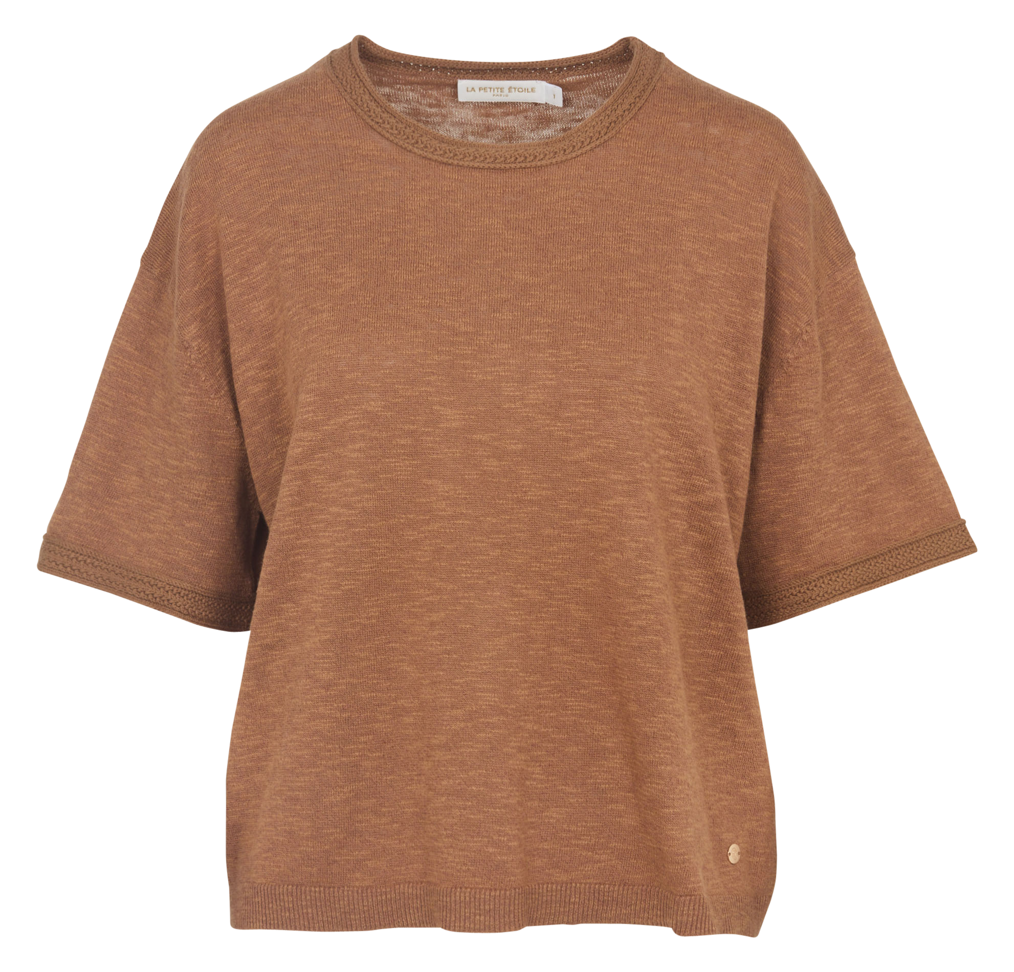 T-shirt oversize col rond en lin et coton LA PETITE ETOILE Marron