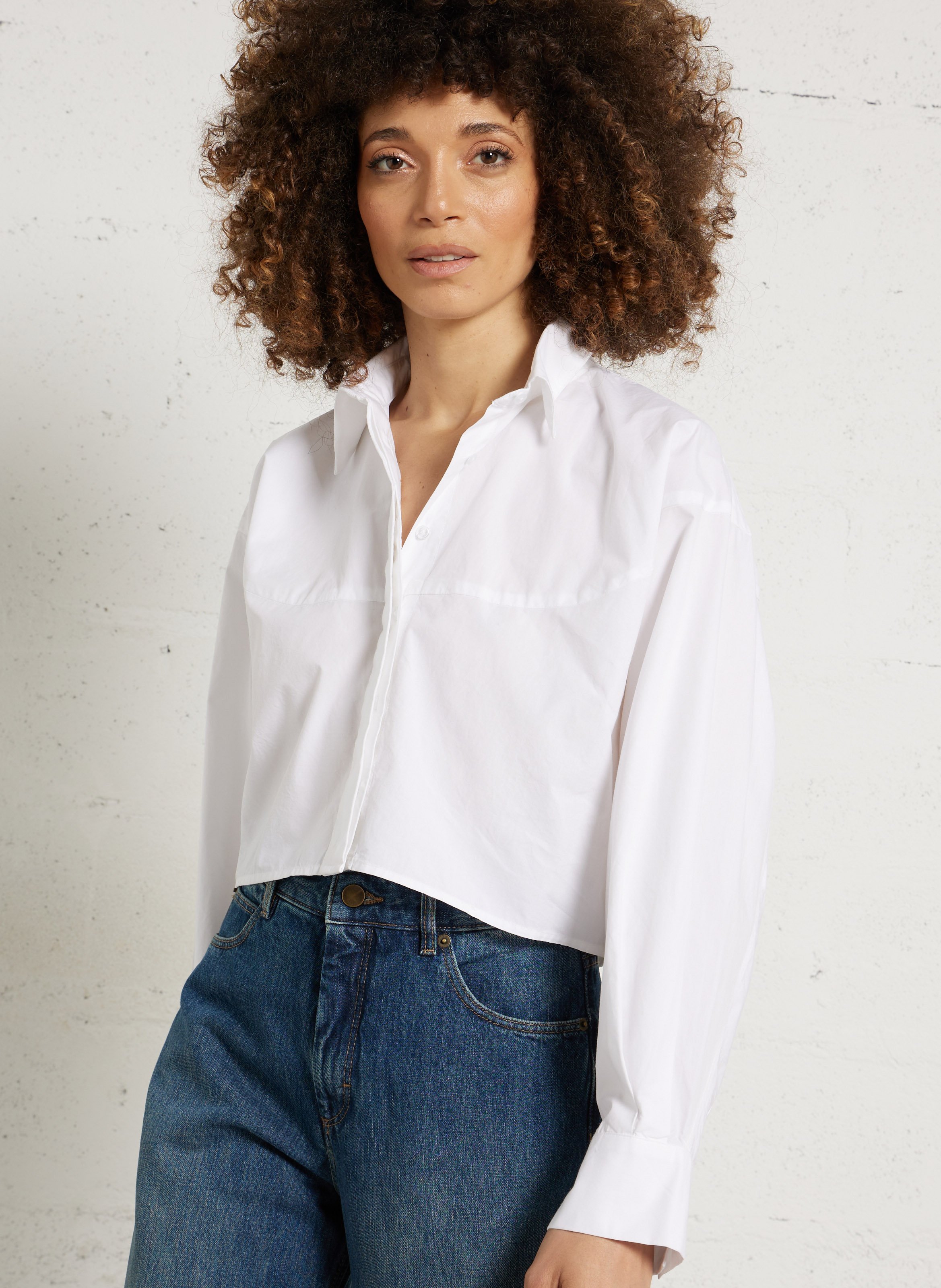 Oversized cotton shirt with classic collar NORR White