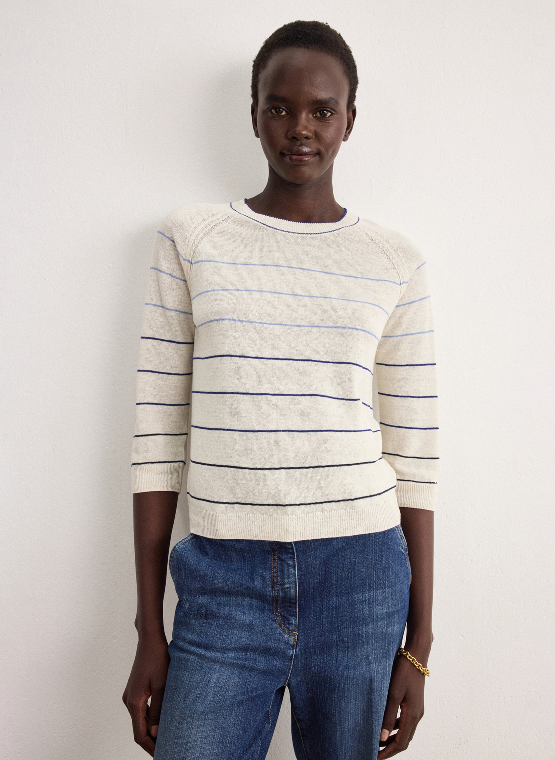 Pull droit col rond en lin mélangé PABLO Black