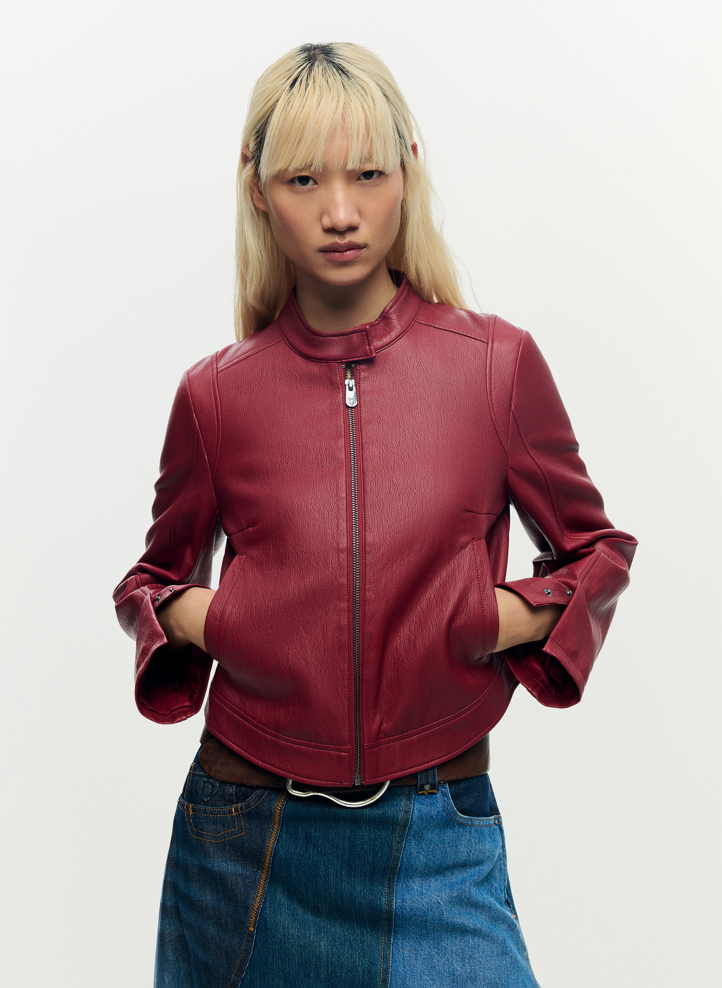 Jacke mit Rundhalsausschnitt aus Kunstleder DESIGUAL Rot