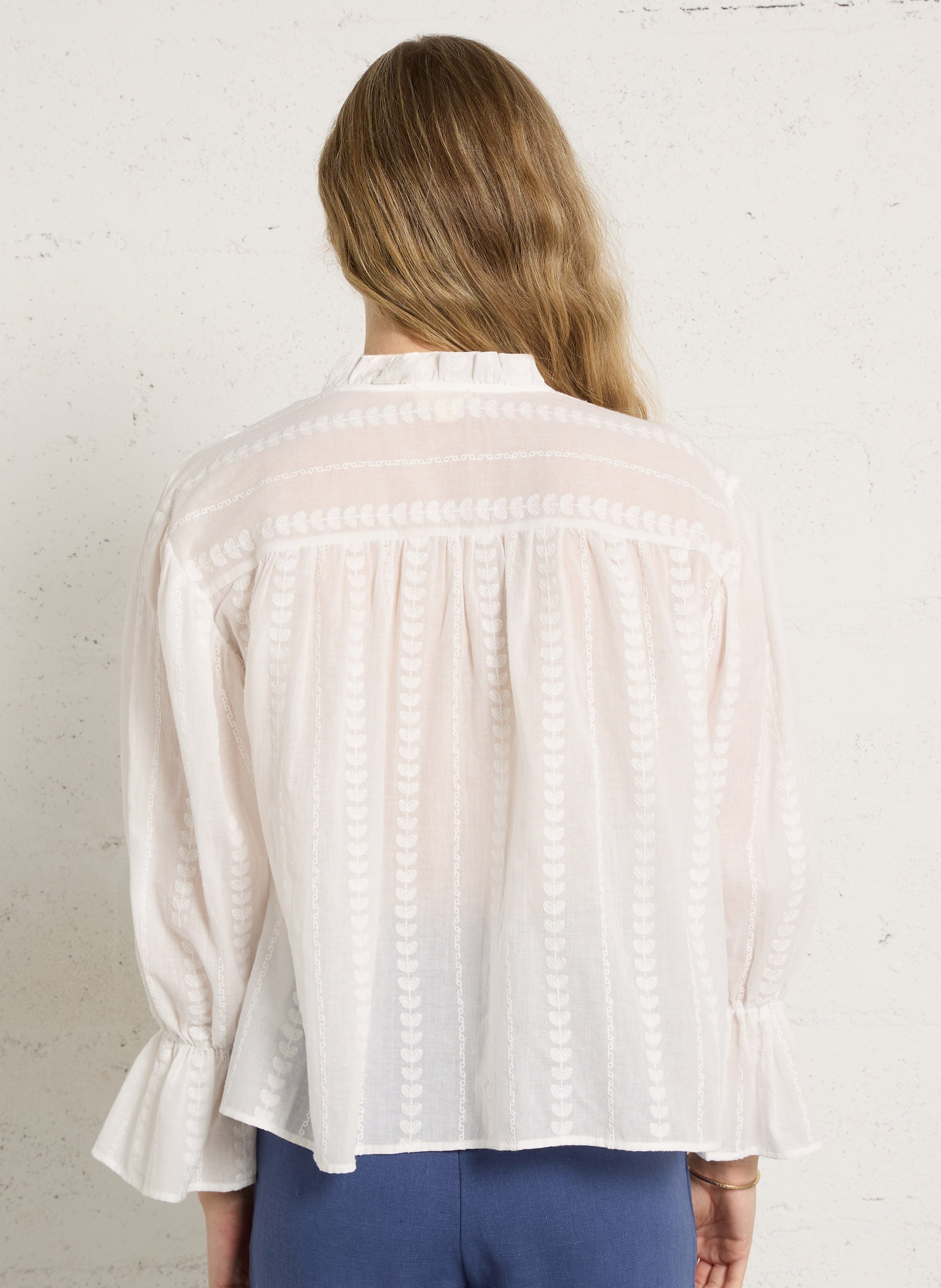 Blouse brodée droite en coton THE KORNER Blanc