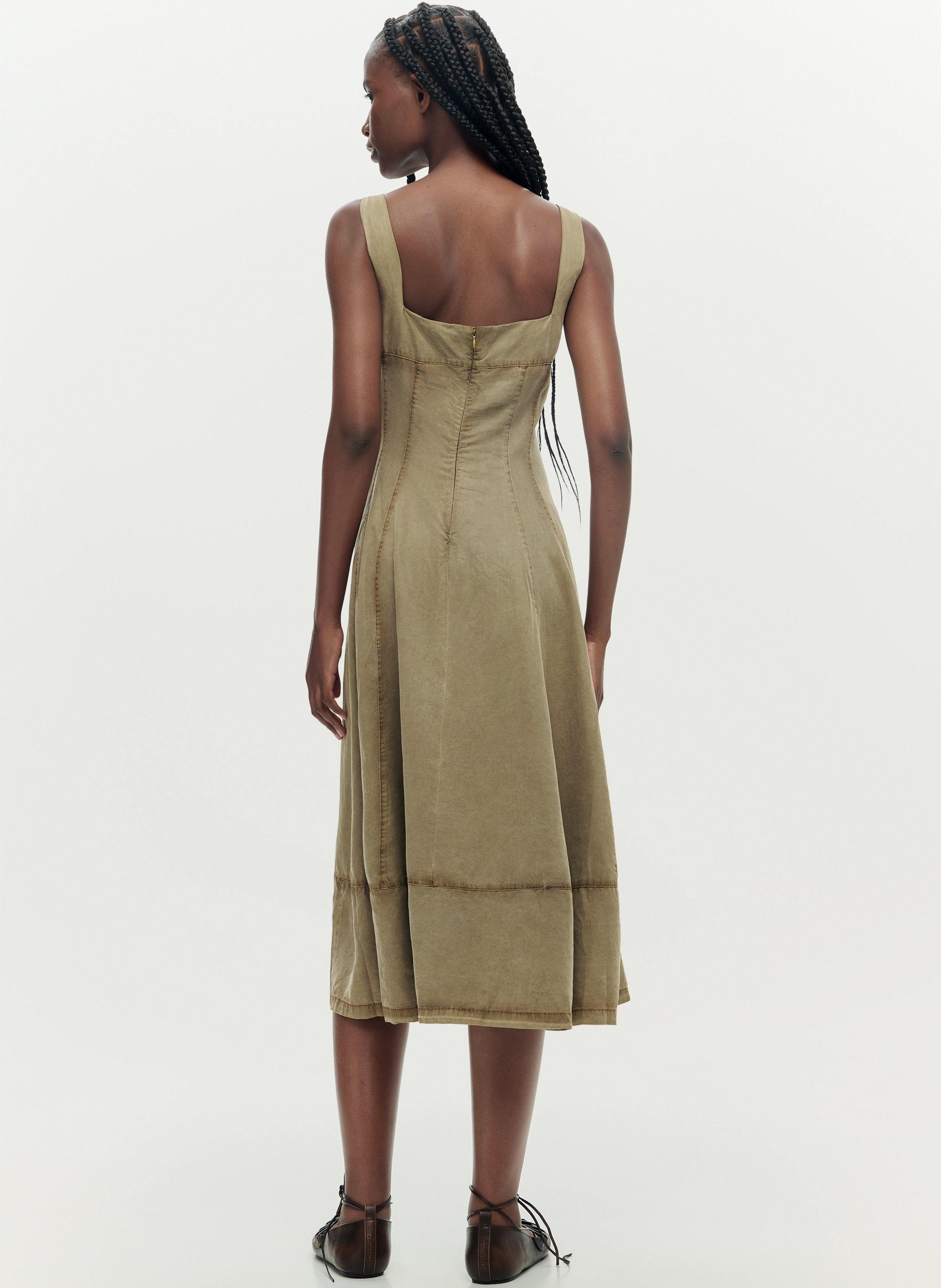 Robe midi col carré DESIGUAL Marron