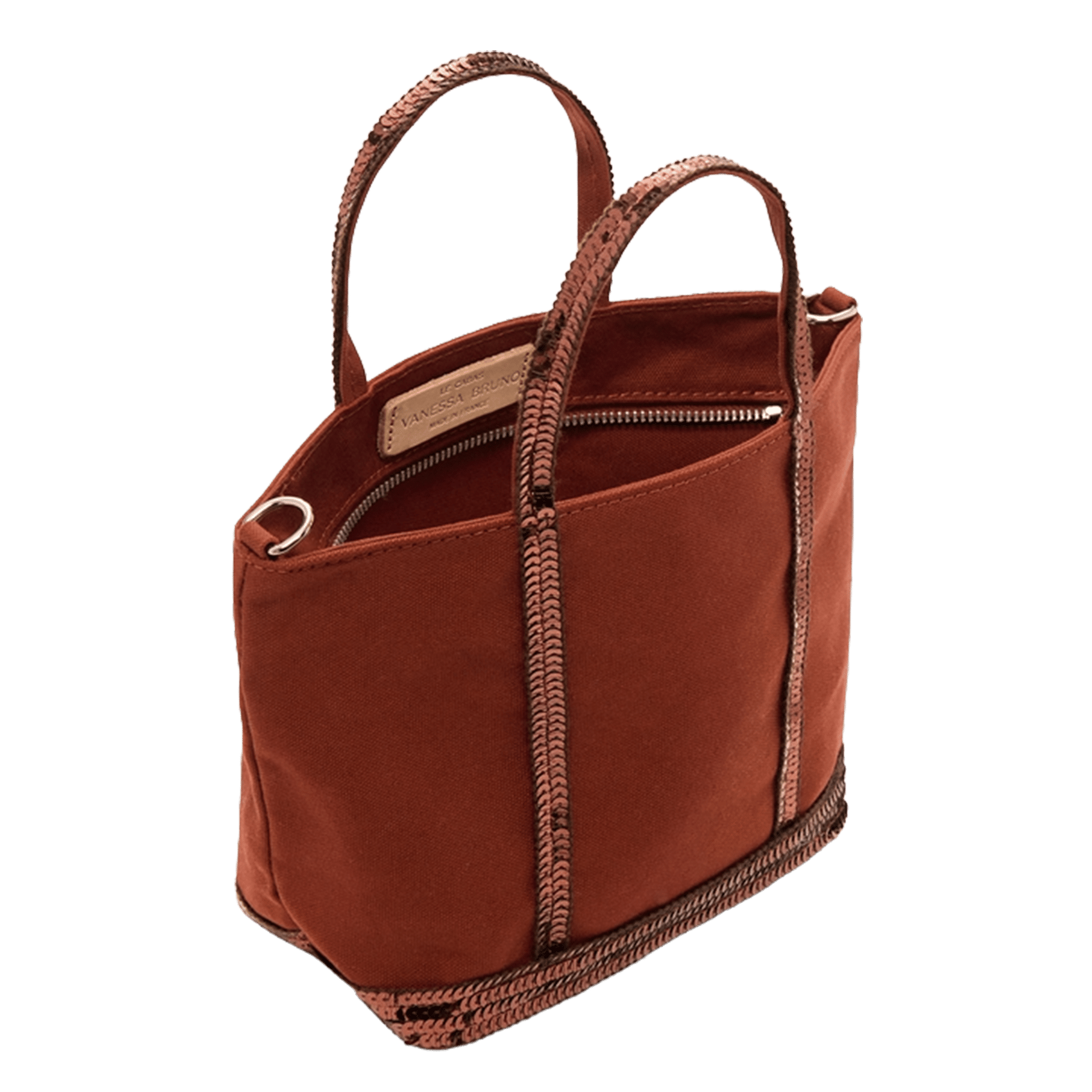 Cotton canvas sequined mini tote bag VANESSA BRUNO Brown