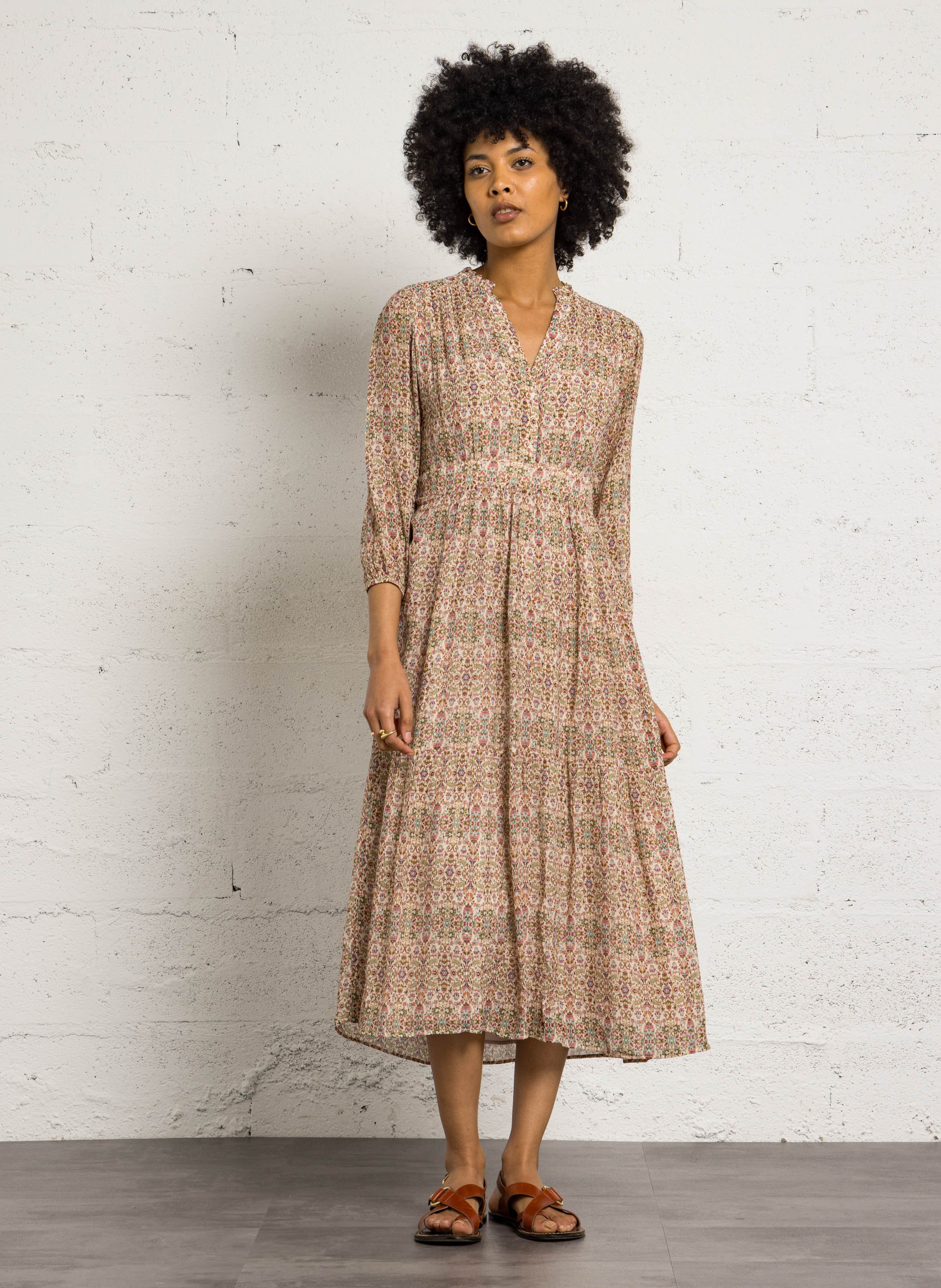 Halflange jurk met print MAISON 123 Beige