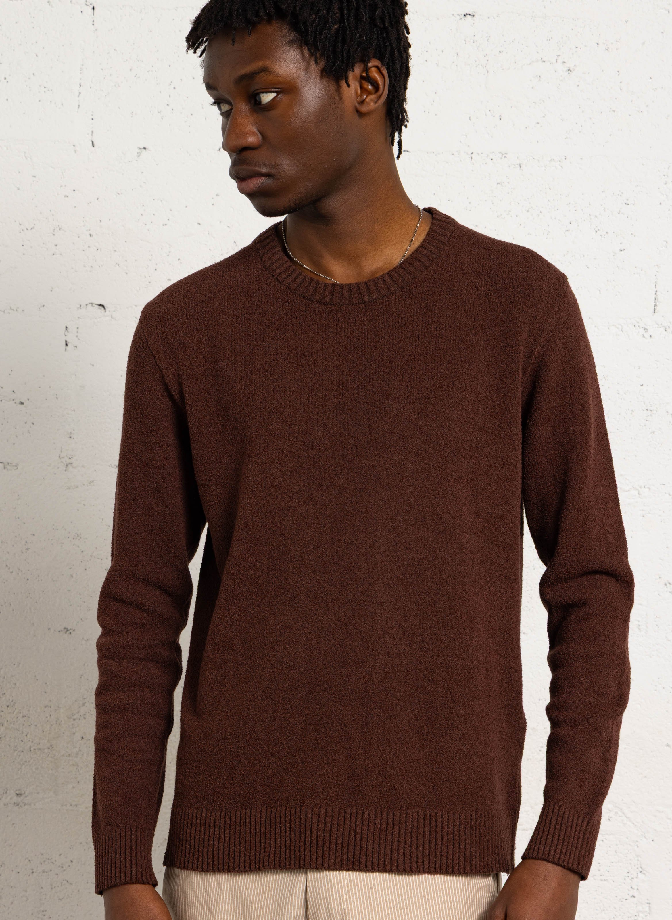 Pull col rond en coton mélangé AU PRINTEMPS PARIS Marron