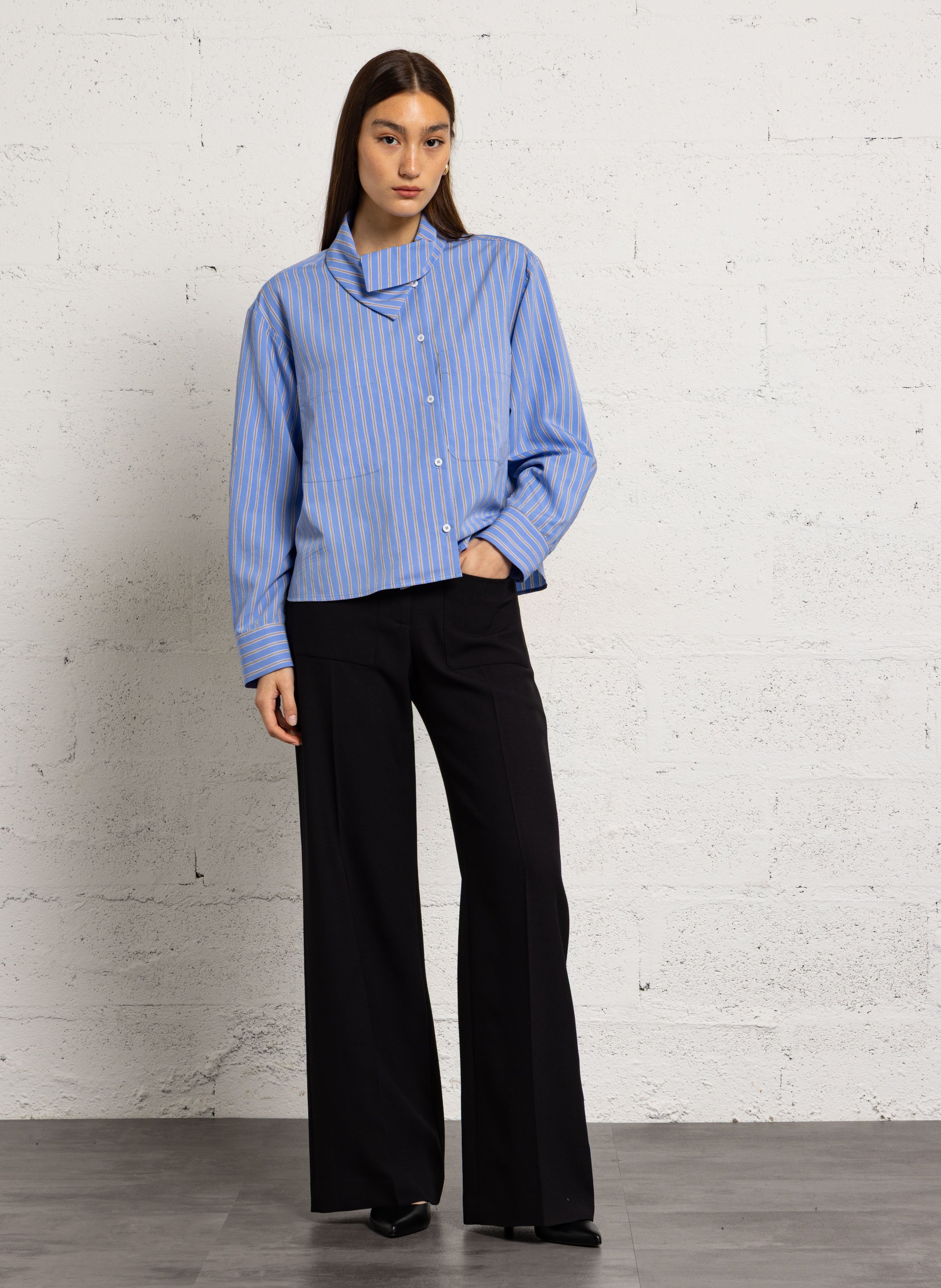 Chemise rayée à col asymétrique MARGAUX LONNBERG Bleu