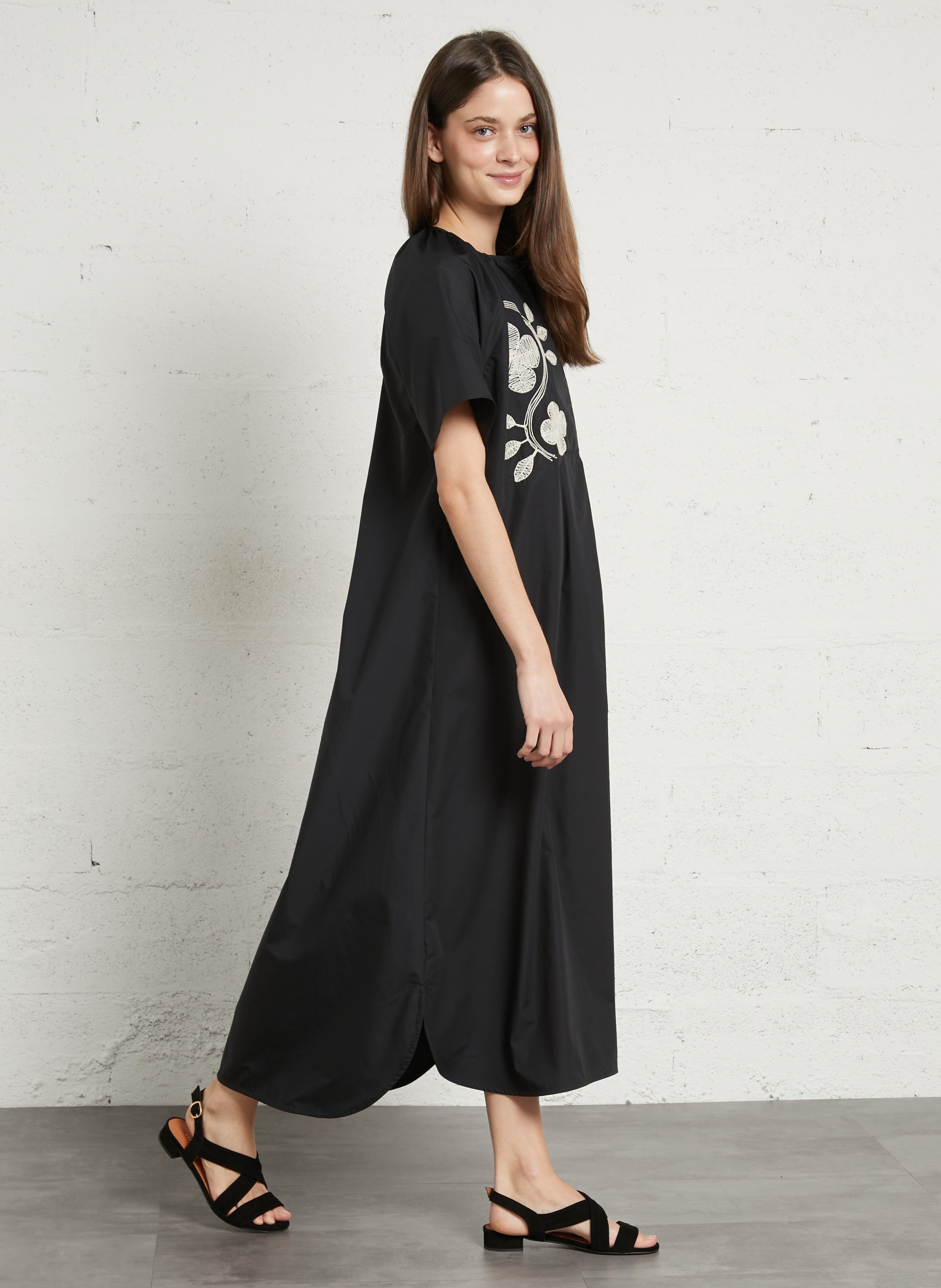 Robe longue en coton brodé TINSELS Noir