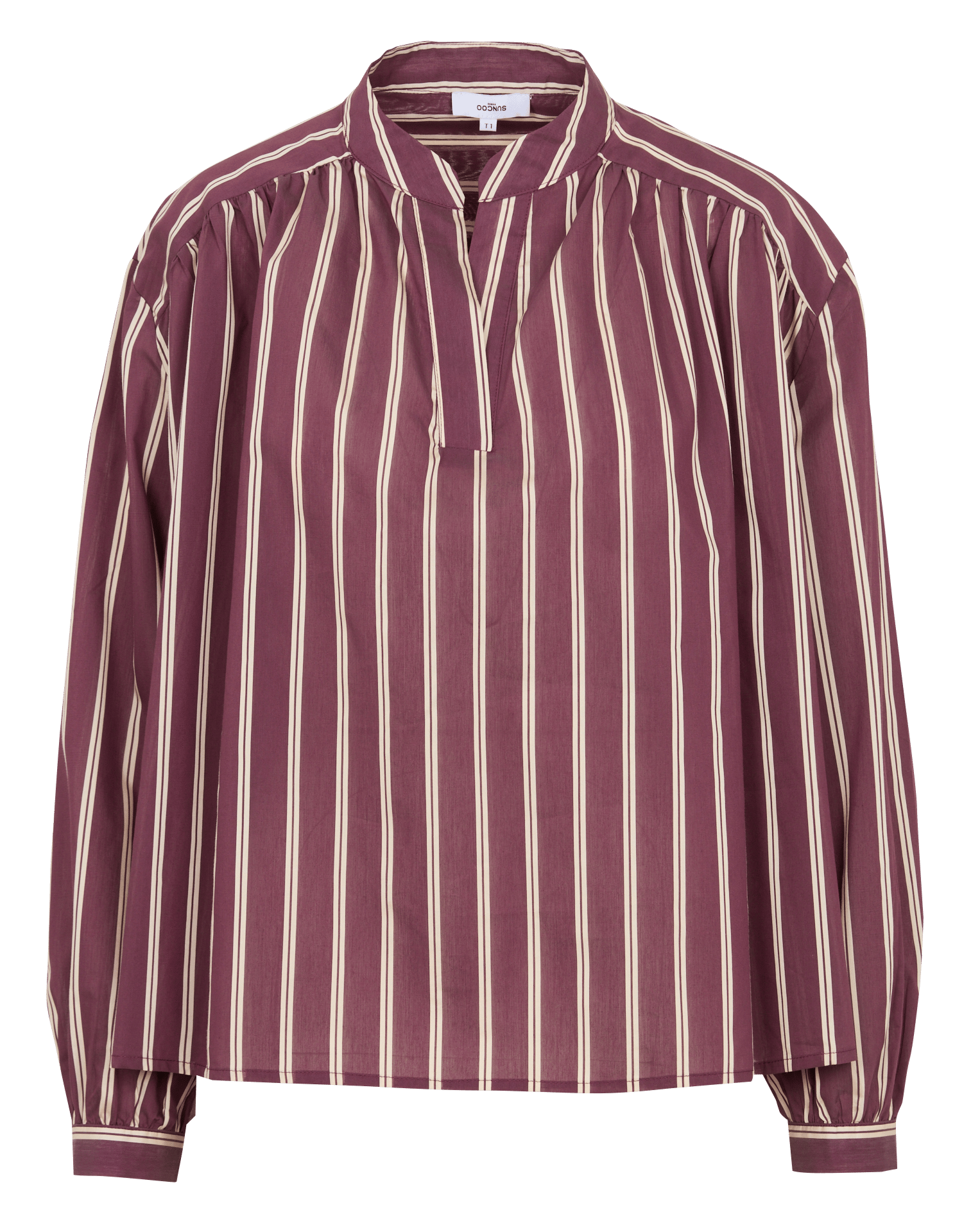 Blouse ample col tunisien rayée SUNCOO Prune