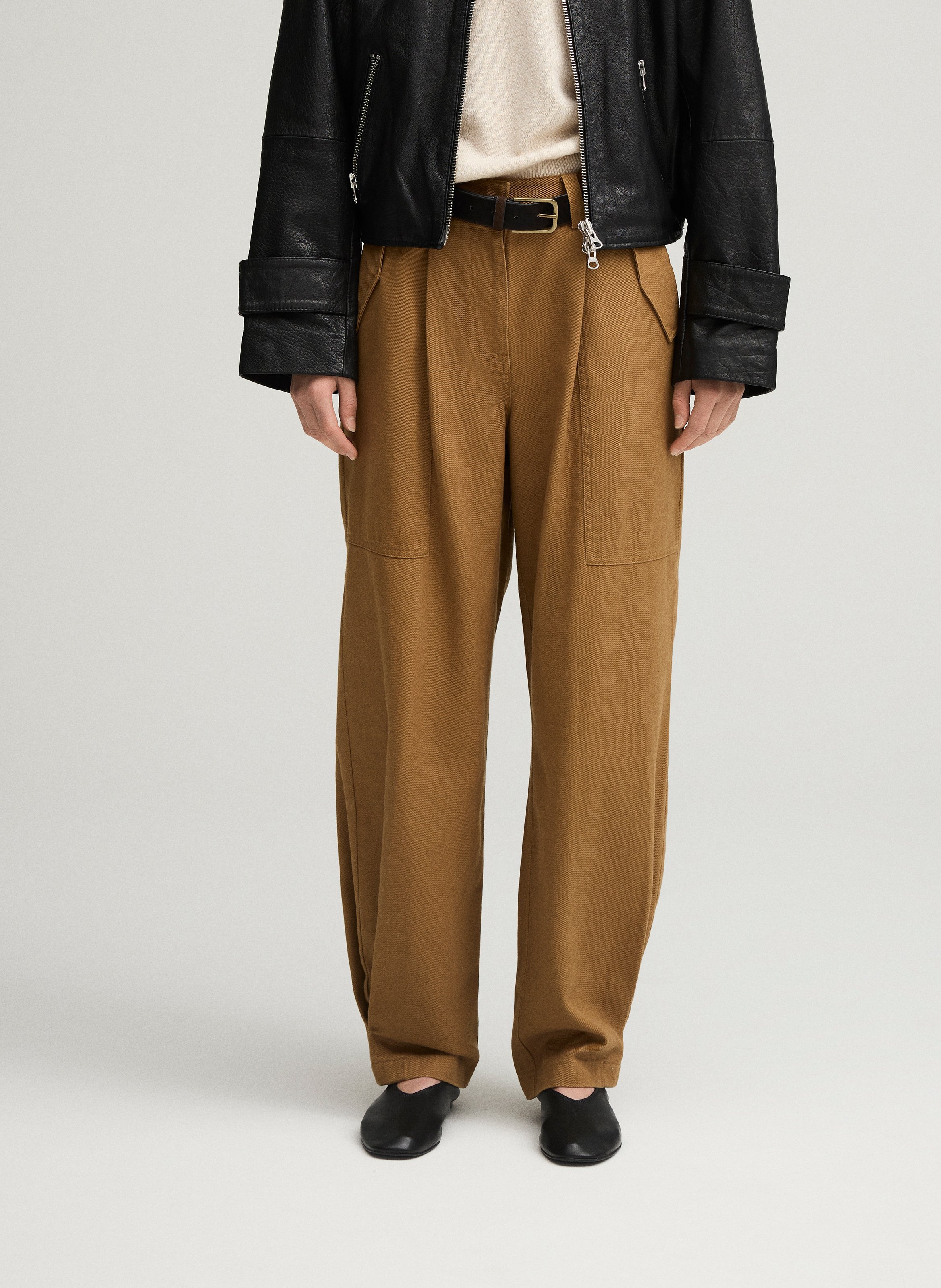Wijde hoge taille broek in effen kleur ROUGE EDIT Goudkleurig