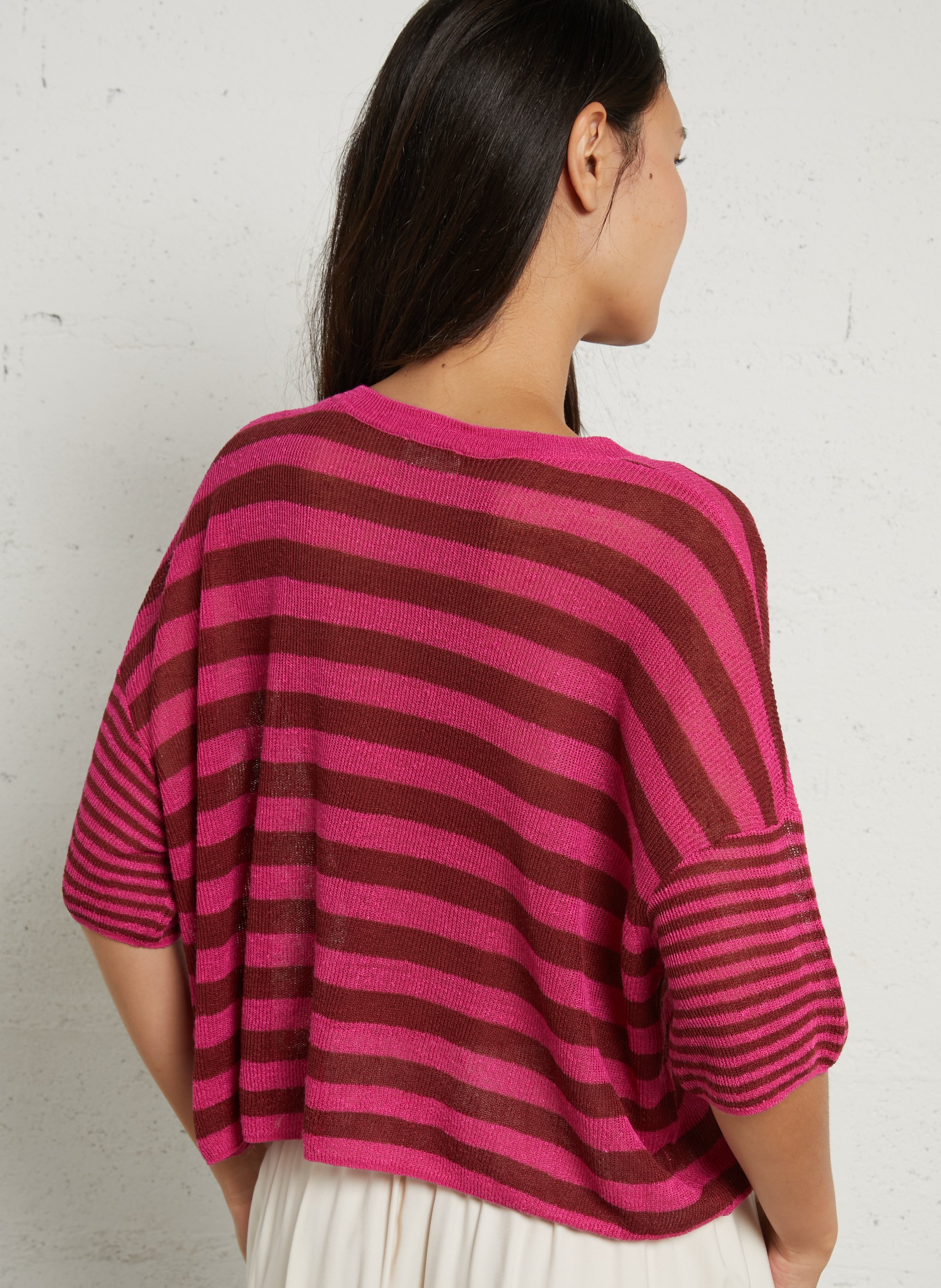 Pull ample rayé en lin mélangé AMERICAN VINTAGE Rouge