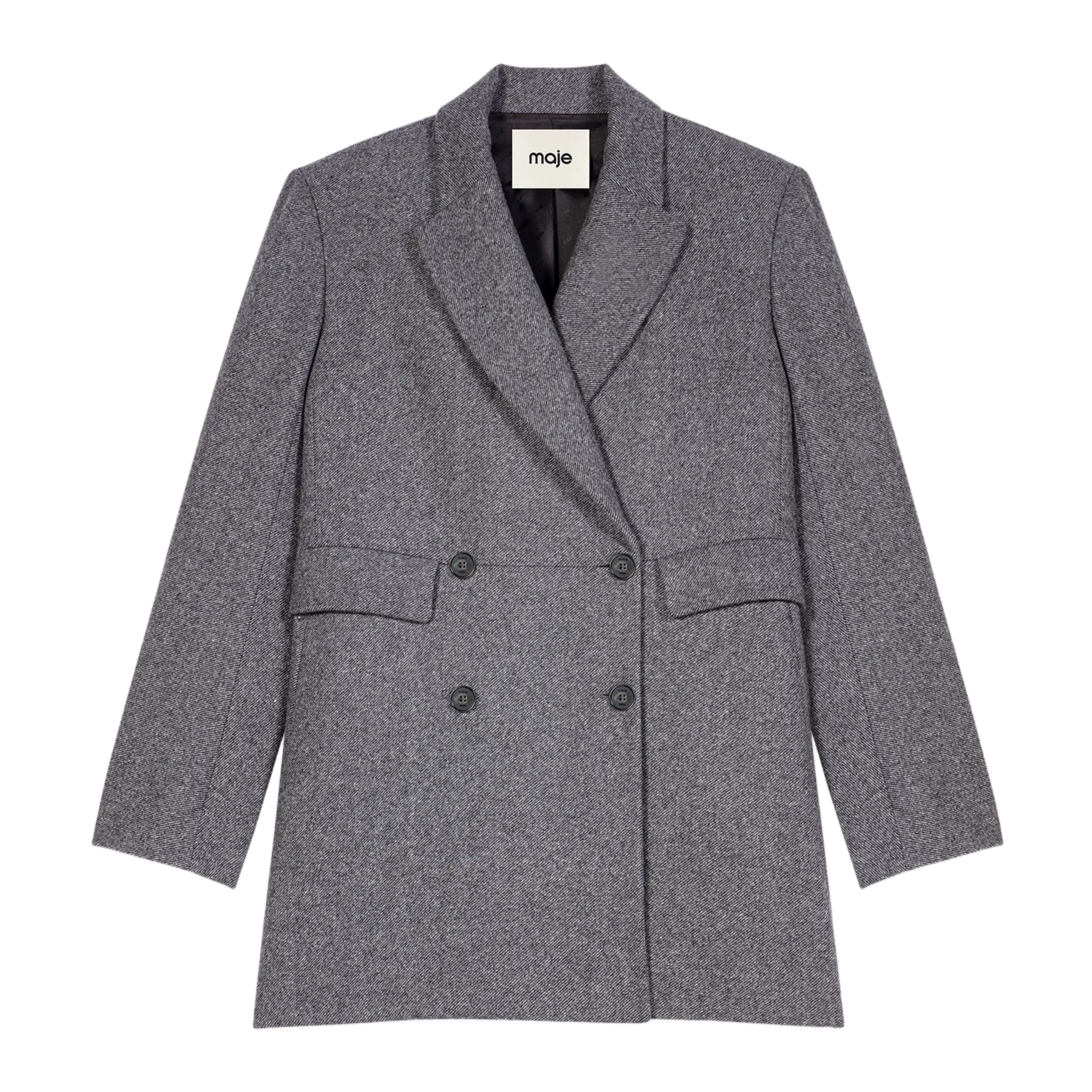 Manteau droit col tailleur en laine mélangée MAJE Gris