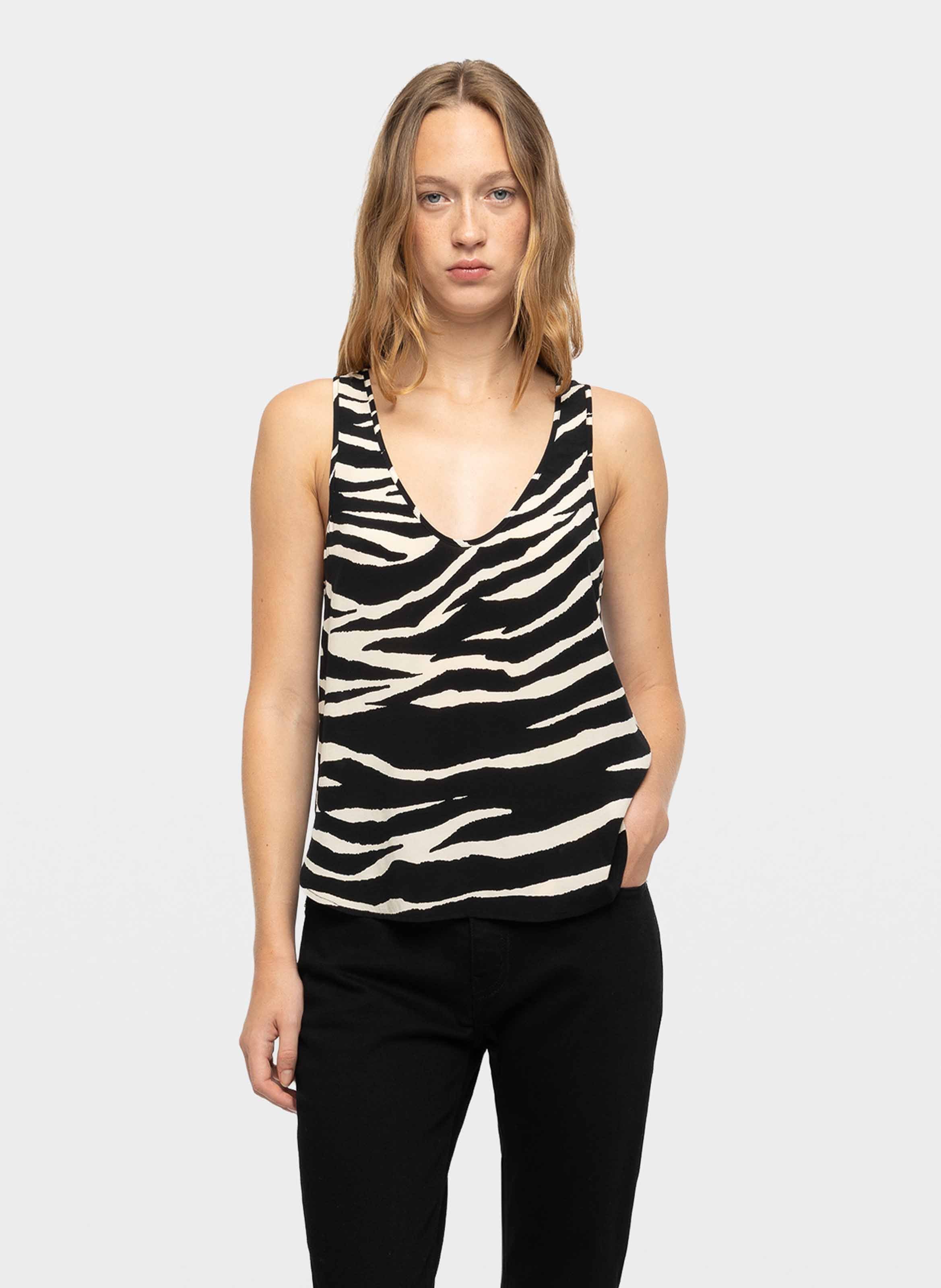 Gerader Top mit Zebra-Muster und V-Ausschnitt ZADIG&VOLTAIRE Schwarz