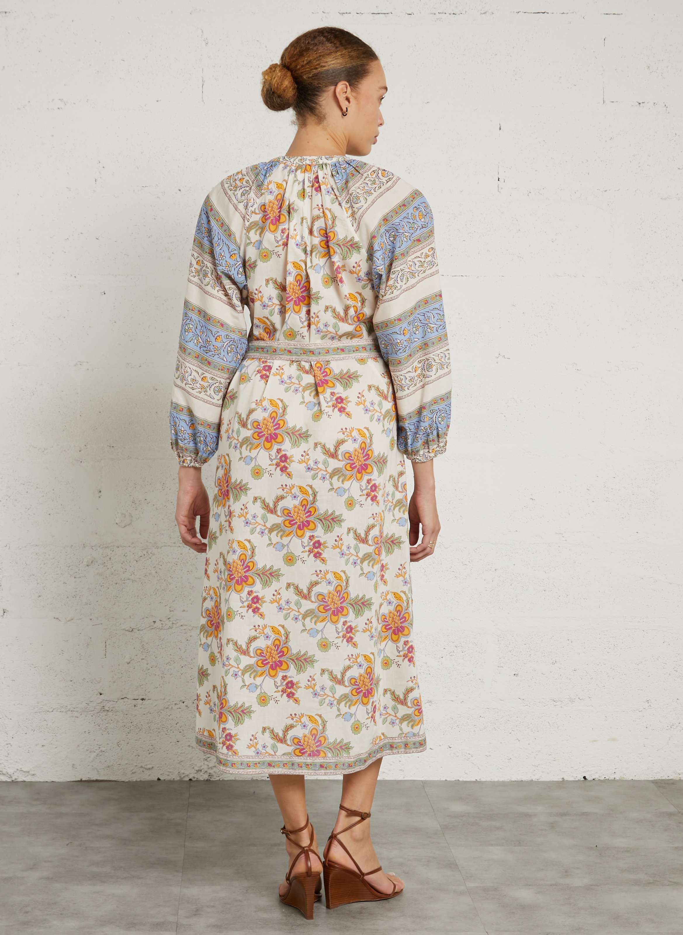 Lange, katoenen jurk met tuniekhals en print SUD EXPRESS Blauw