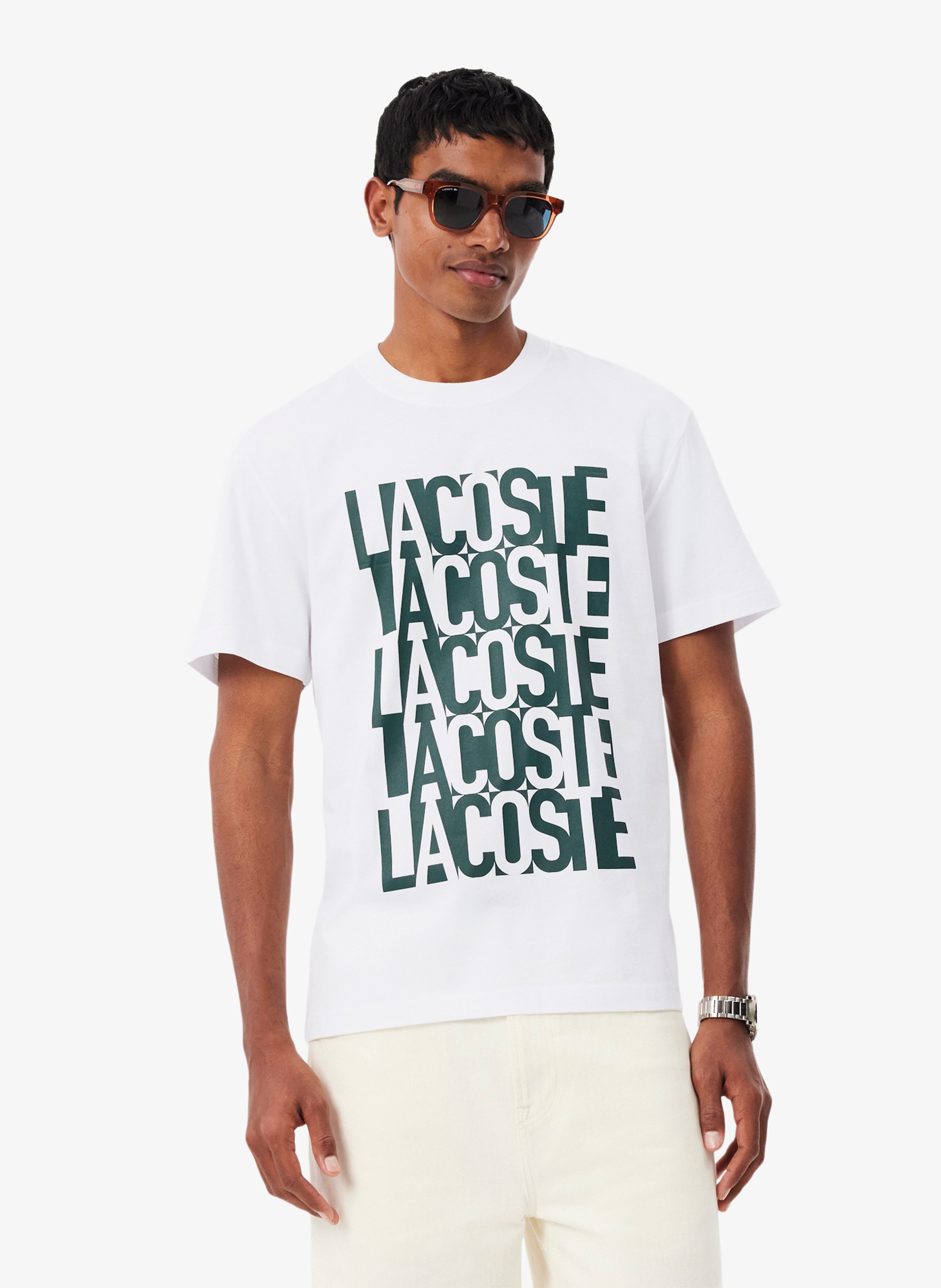Cotton-mix printed T-shirt LACOSTE White